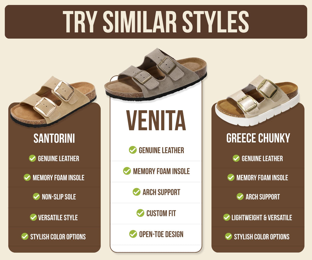 Project Cloud 100% Genuine Leather Flat Sandals For Women 2026 Cork Footbed Womens Sandals with Memory Foam and arch support Vacation Essentials Slides for Women Footwear (Venita, Chestnut, 8)