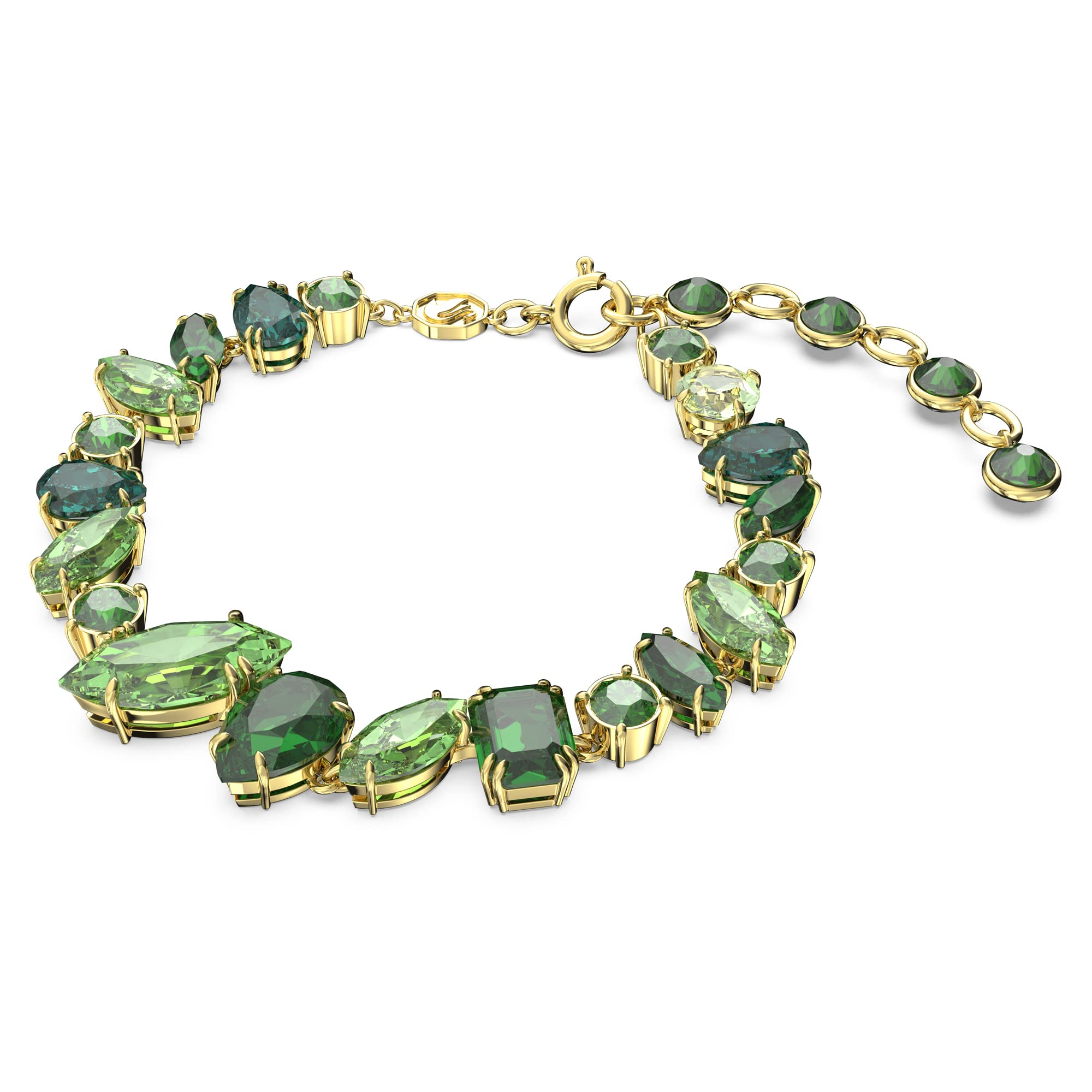Swarovski Gema Soft Bracelet, Green Crystals, Mixed Cuts, on Gold-Tone Finished Band, Part of the Swarovski Gema Collection