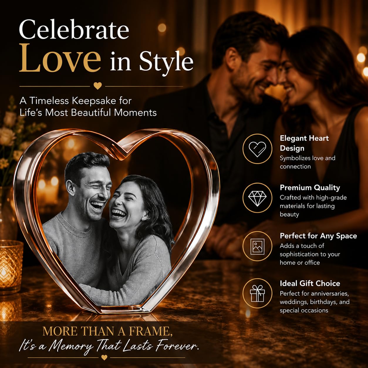 Personalized 3D Crystal Heart with Photo – Custom Laser Engraved Picture in Glass – Memorial, Wedding, Anniversary or Birthday Gift for Her, Him, or Pet – Size 4 x 3.5 x 2.5 inches