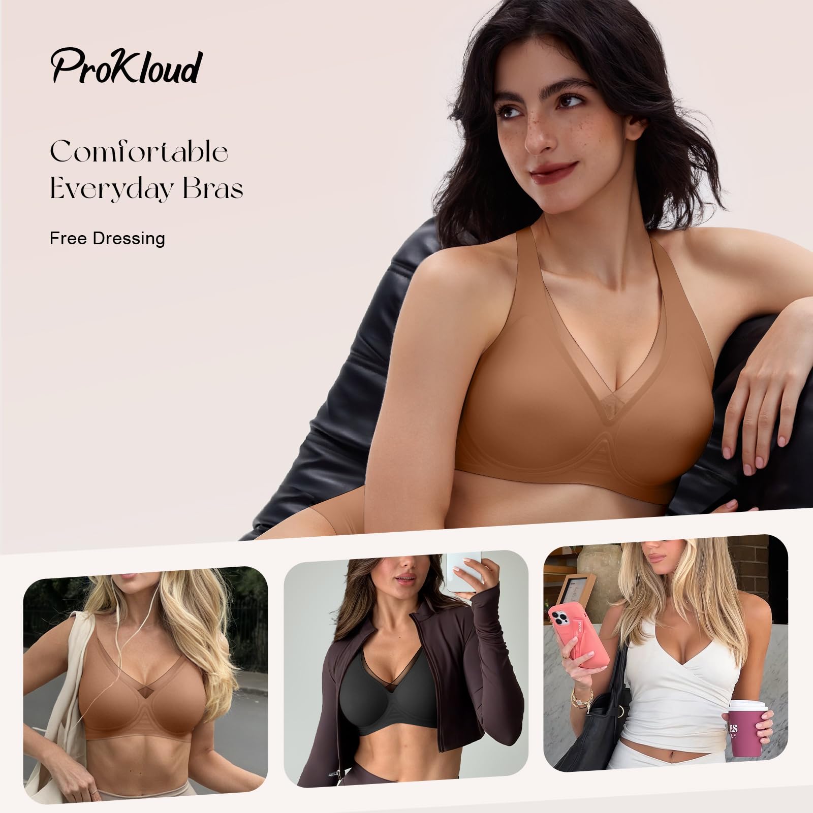 ProKloud Wireless Bra for Women No Underwire Deep V Mesh Bras Seamless Comfortable Push Up Bralettes with Support and Lift