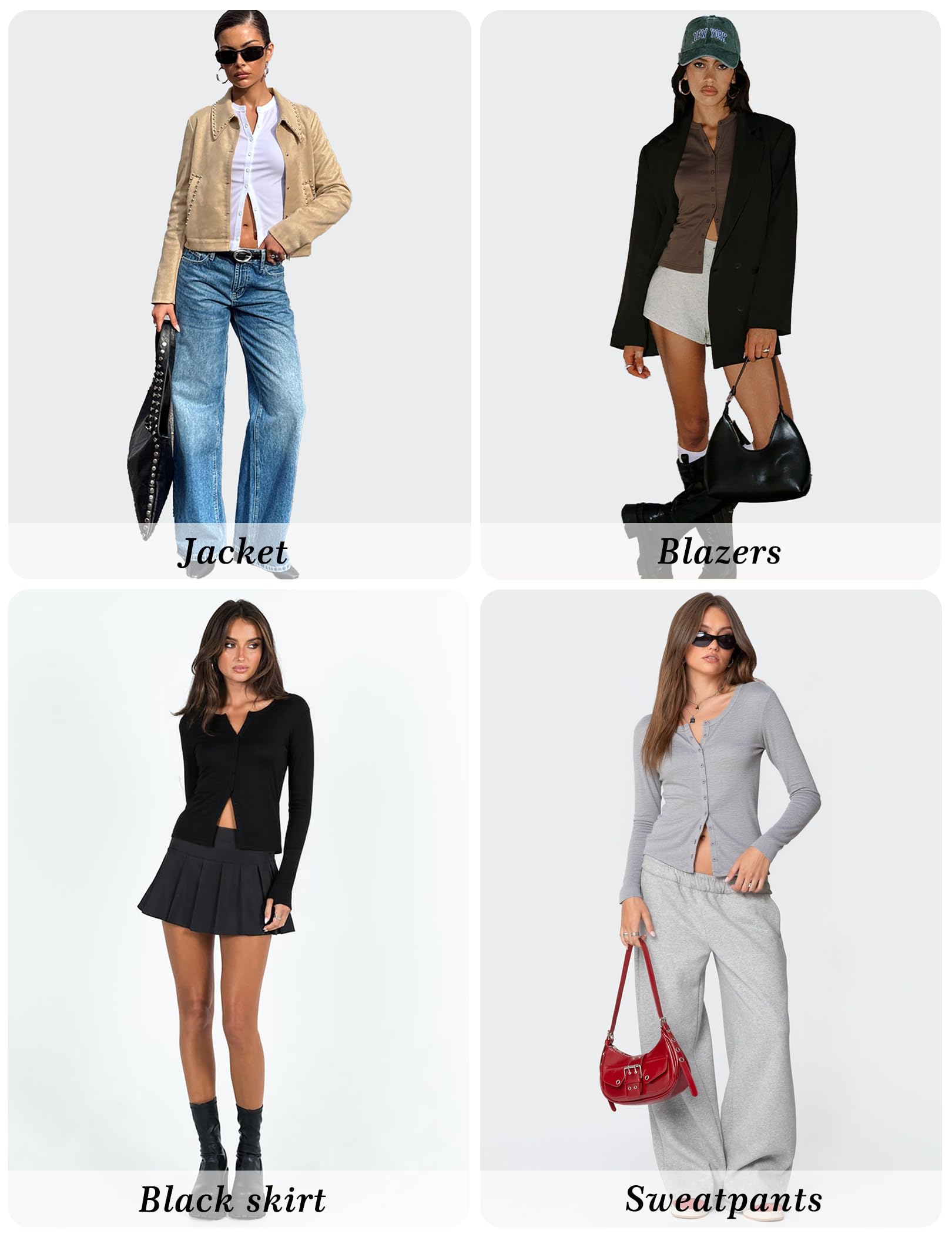 Gleeneat Long Sleeve Going Out Tops Button Down Up Ribbed Cardigan Sweaters for Women Trendy Black Cropped Fall Crop Light Weight Basic Cardigans Knit Shirts 2025 Cute Spring Outfits