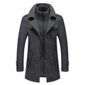 INVACHI Men's Wool Blend Coat Double Collar Trench Coat Single Breasted Overcoat for Autumn Winter