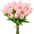 Mandy's Artificial Tulips 20 Stems Light Pink PU Faux Flowers for Valentine's Day and New Year Decorations Wedding Home Decor 13.5 Inch