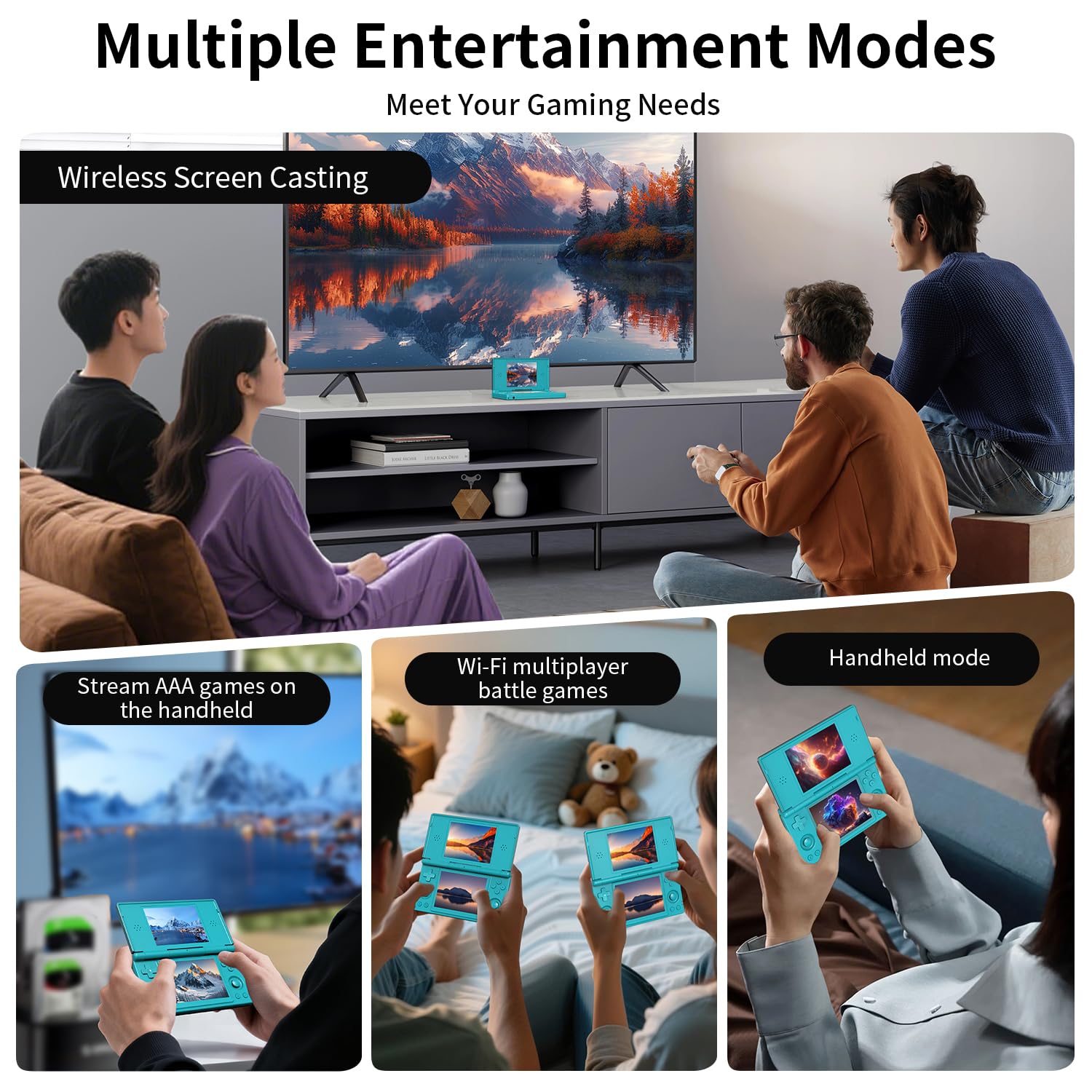 Aivuidbs RG DS Foldable Handheld Game Console RK3568 Anbernic RG DS Android 14 System two-Player Joystick Top and Bottom Dual Screen 4 inch OCA Full Touch Screen 4000mAh 3 + 32gb (RG DS-Turquoise Blue-new)