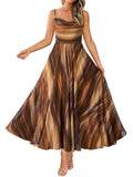 BTFBM Women Summer Floral Maxi Dresses Elegant Spaghetti Strap Dress Printed Party Dress Beach Long Dresses(Floral Brown,X-Large)