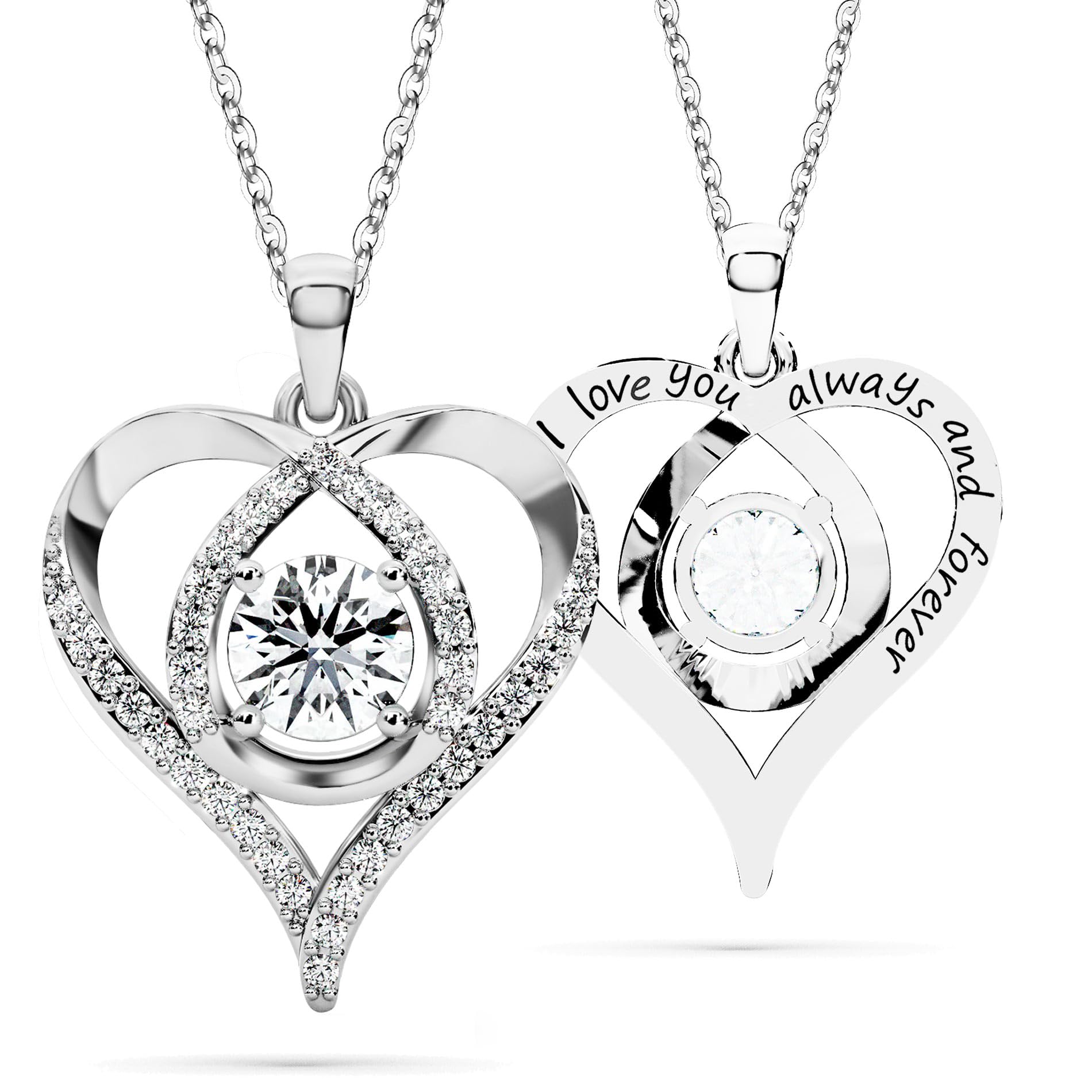Heart Pendant Necklace for Her Moissanite Lab-Created Gem Jewelry for Women I Love You S925 Sterling Silver Gifts to Wife Girlfriend Mom Daughter Anniversary Birthday Christmas Valentines Day Classic