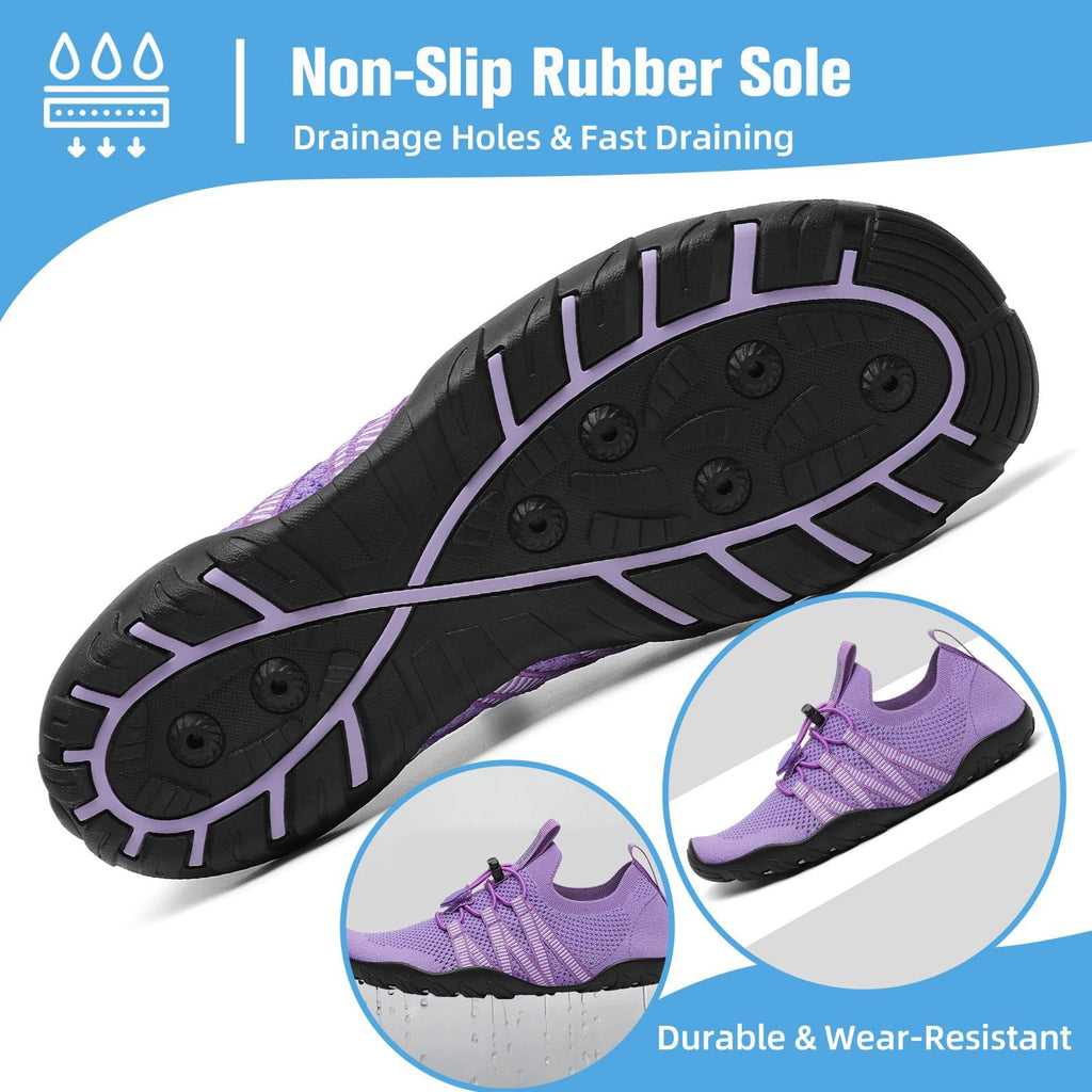 Mishansha Water Shoes for Women Men, Quick-Dry Barefoot Swim Shoes with Drainage Holes, Lightweight Aqua Shoe for Beach Pool River Boating Yoga Walking 8 Women/6.5 Men Light Purple