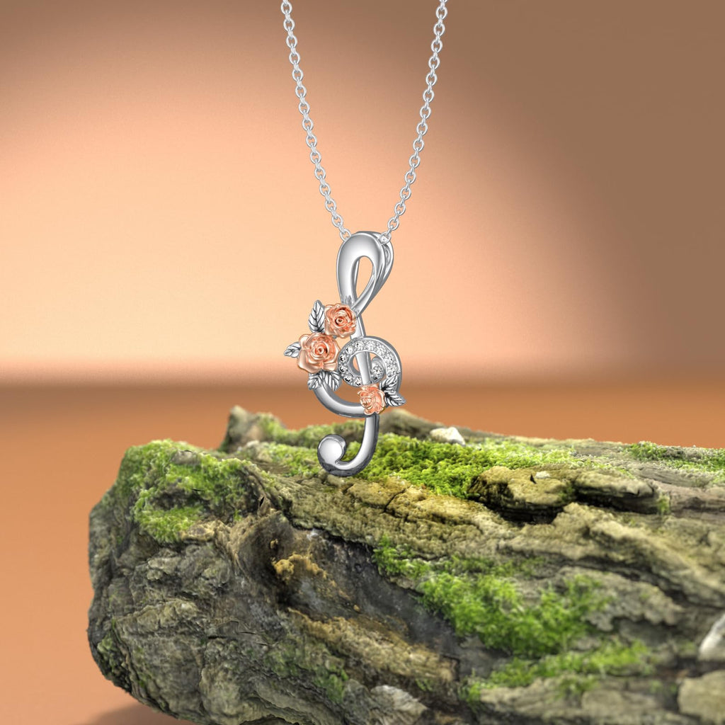 LWXIE Diamond Music Note Necklace 925 Sterling Silver Treble Clef Pendant Necklace with Lab Grown Diamonds Jewelry Gifts for Women Musician Music Lovers