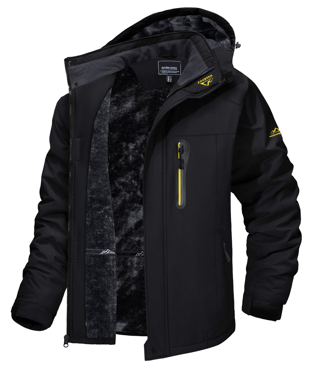 TACVASEN Men's Winter Ski Jacket Waterproof Snow Coats Snowboard Fleece Lining Jacket Warm Parka with Hooded Black L