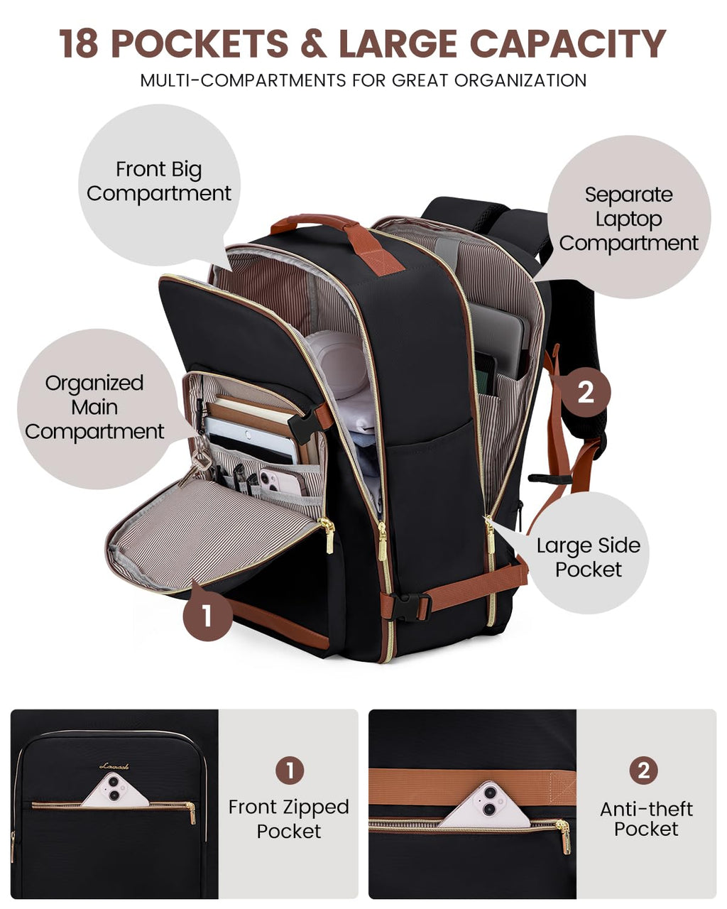 LOVEVOOK 40L Travel Backpack for Women & Men, Airline Approved Carry On Luggage with 3 Packing Cubes, TSA Overnight Bags, Waterproof Personal Item Bag, Weekender Essentials Backpacks fits 17" Laptop