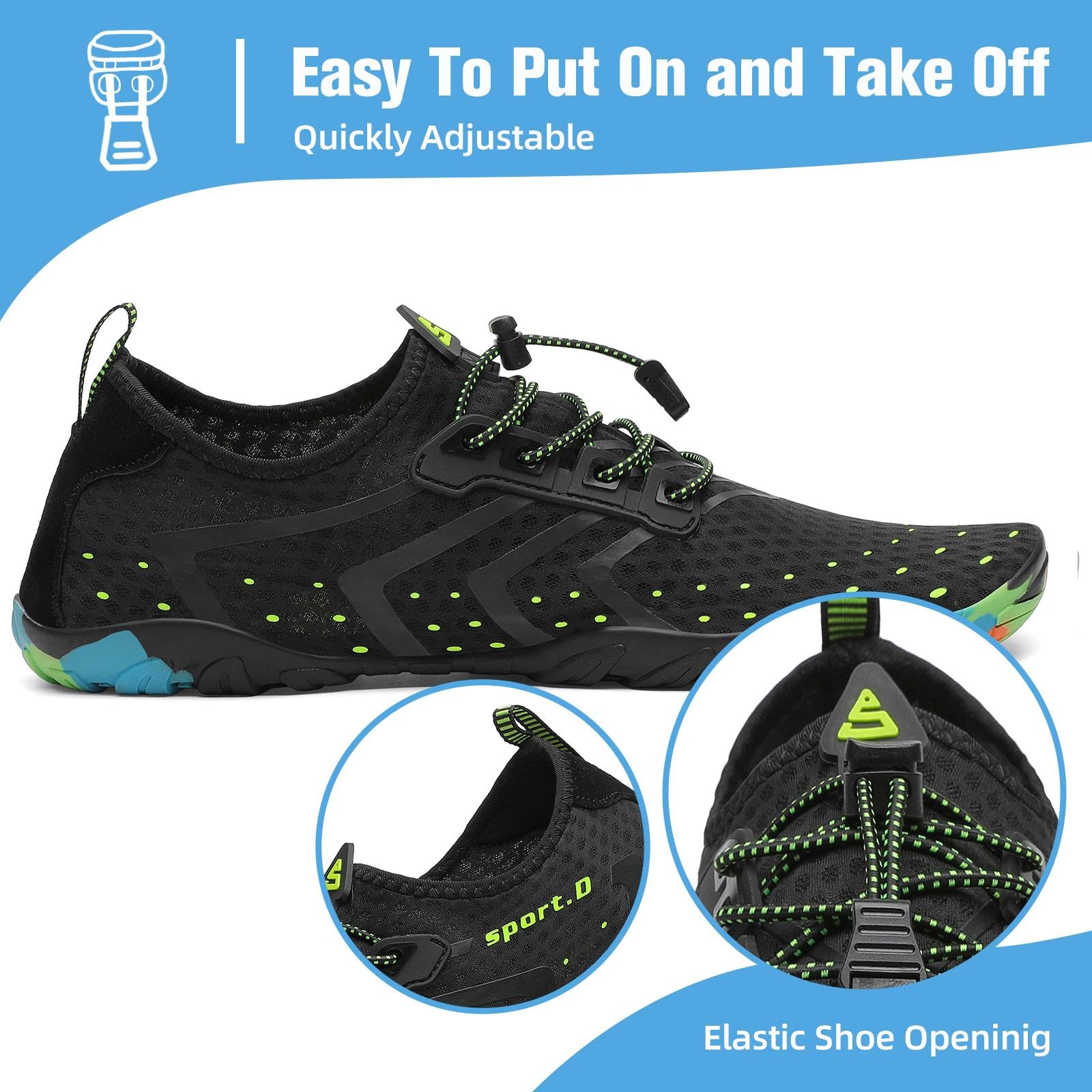 Mishansha Water Shoes for Women Men, Quick-Dry Barefoot Swim Shoes with Drainage Holes, Lightweight Aqua Shoe for Beach Pool River Boating Yoga Walking 7 Women/6 Men Carbon Black