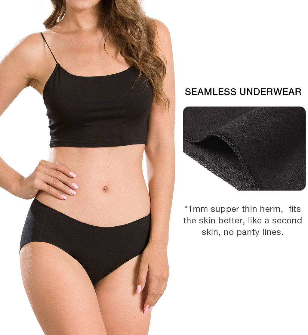 Altheanray Womens Underwear Cotton Underwear for Women Seamless Hipster Bikini Briefs Panties 6 Pack(3028S,Black)