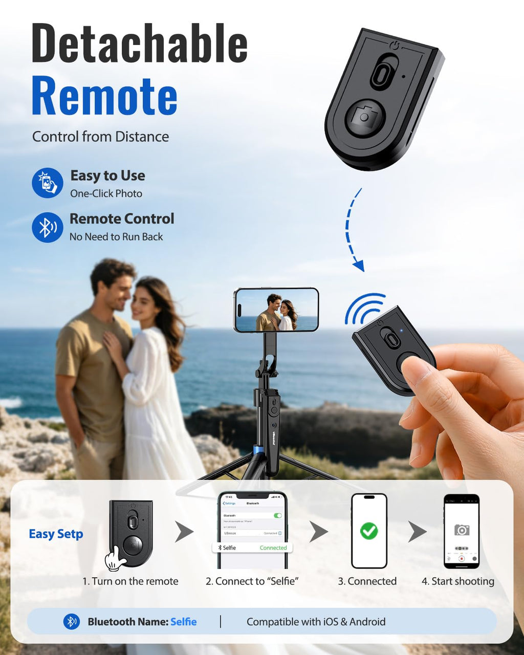 UBeesize 72” Auto Face Tracking Tripod for iPhone, MagSafe Selfie Stick with Remote, 360° Magnetic Phone Stand with Gesture Control for TikTok, Live Stream & Vlogging