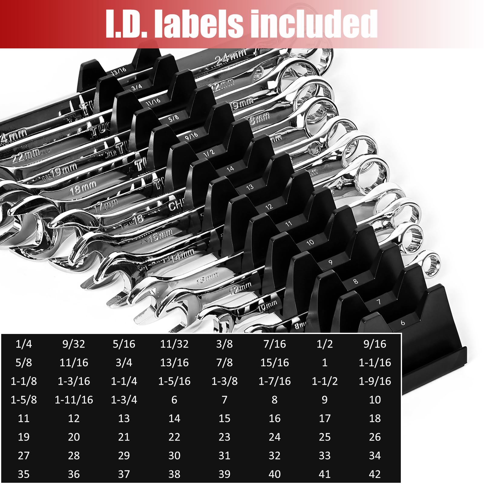 Monliful 84 pcs Magnetic Modular Wrench Organizer Wrench Holder - Wrenchs Tool Organizers for Tool Drawer Storage, Wrenchs Rack with Metric SAE Labels, Tool Storage Set Holder Festival Mechanics pcs