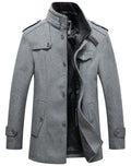 chouyatou Men's Winter Stylish Wool Blend Single Breasted Military Peacoat (Small, Solid-Grey)