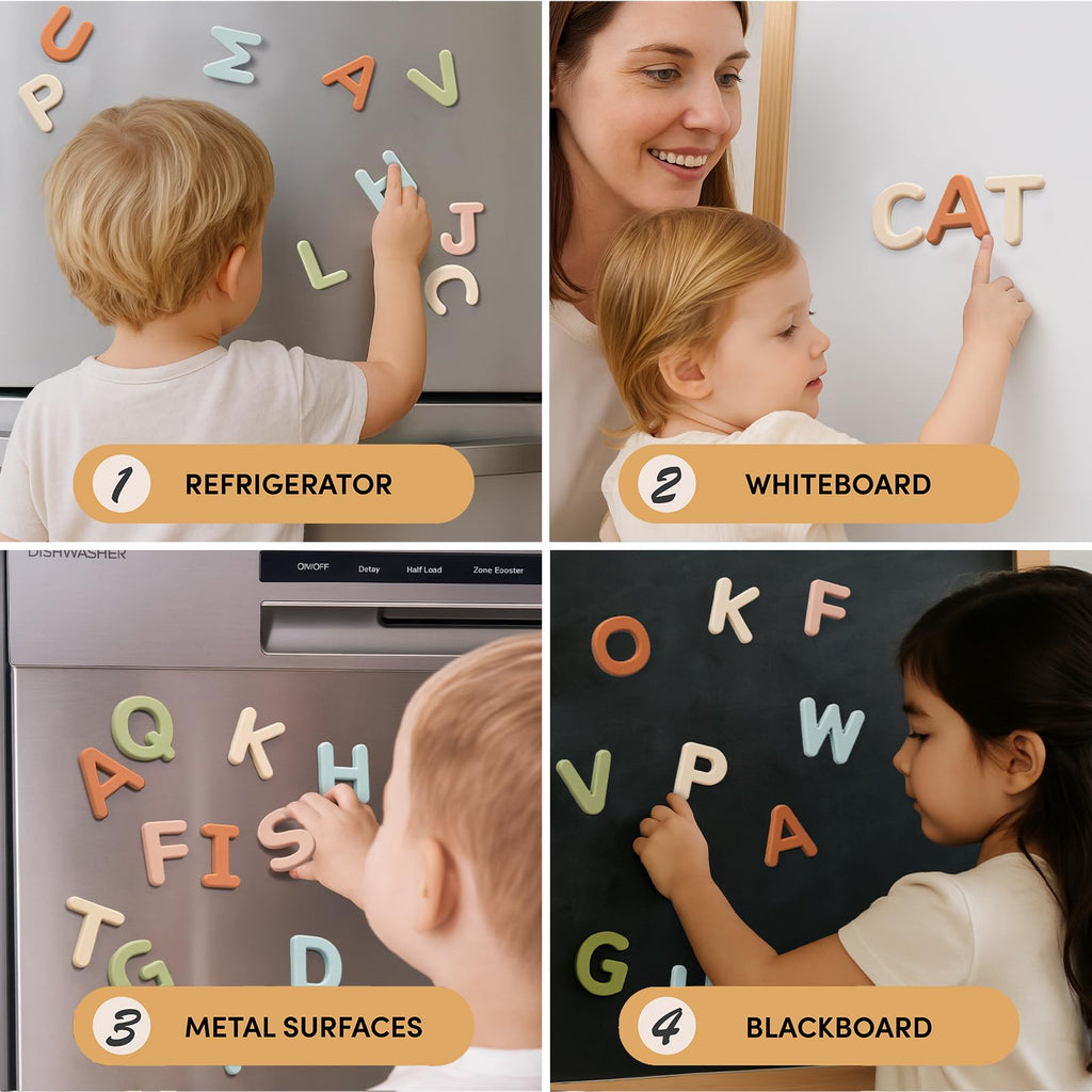 JoyCat Silicone Alphabet Magnetic Letters, 26 Uppercase ABC Fridge Magnets for Toddlers & Kids, Preschool Learning Refrigerator Toy Set, Birthday Gifts for Boys Girls (Muted Color)