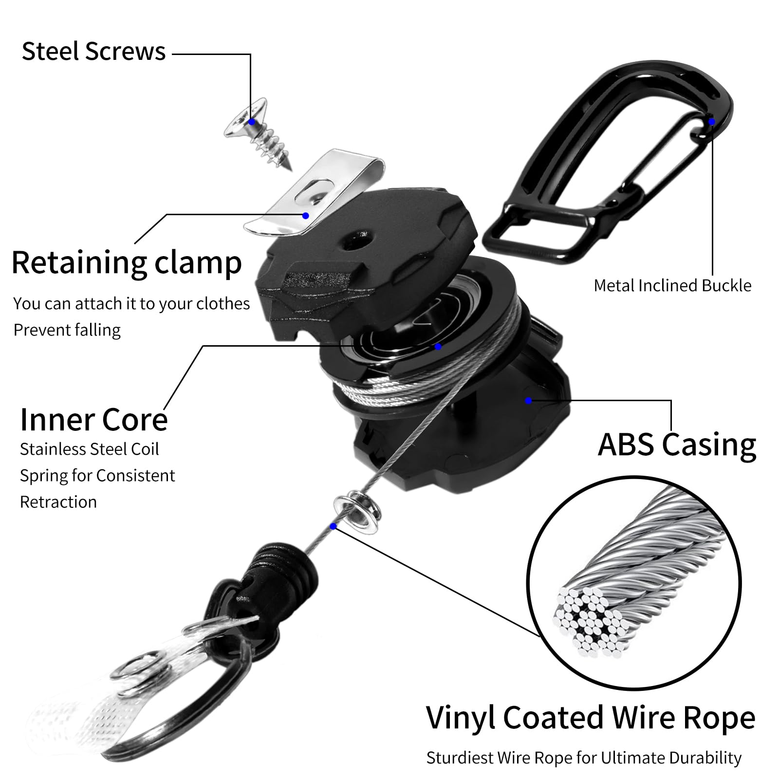 SHENGXIN 2 Pack Retractable Keychain Heavy Duty Carabiner Badge Holder, Tactical ID Badge Reel with 32” Steel Retractable Cord, 8.0 OZ