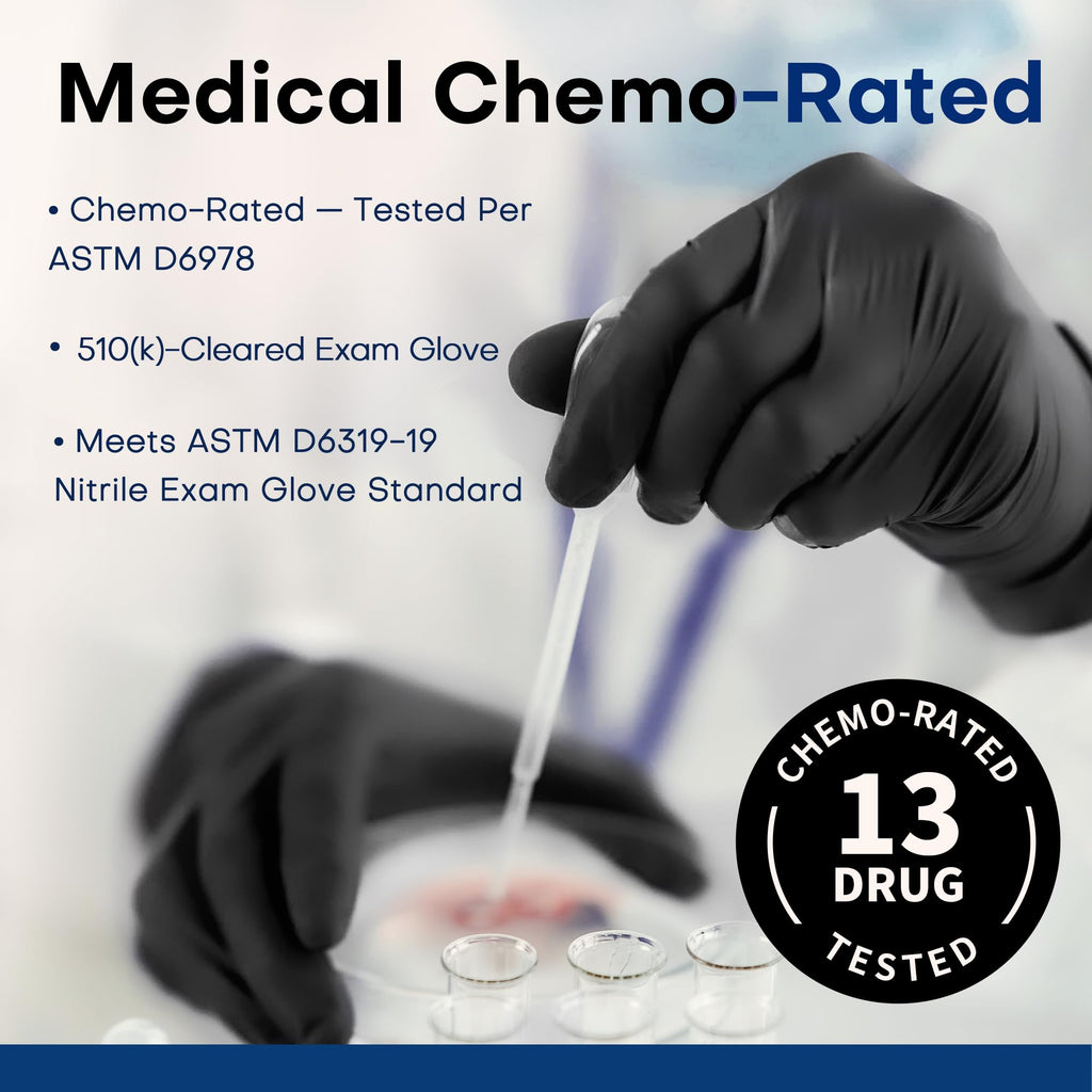 Supmedic Disposable Nitrile Gloves, Chemical Resistant, Powder-Free, Latex-Free, Food Safe, Medical Exam Gloves, Black, Large, 100 Pcs