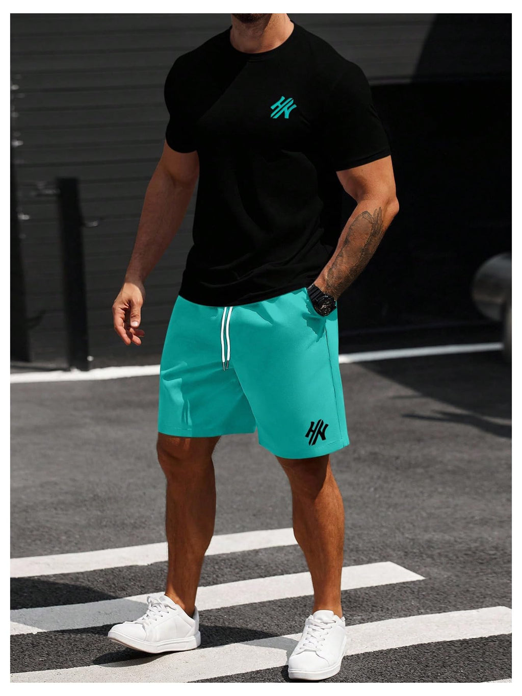 WDIRARA Men's Big and Tall 2 Piece Outfits Letter Camo Print Short Sleeve Tracksuit Track Shorts Set Green and Black XX-Large Plus