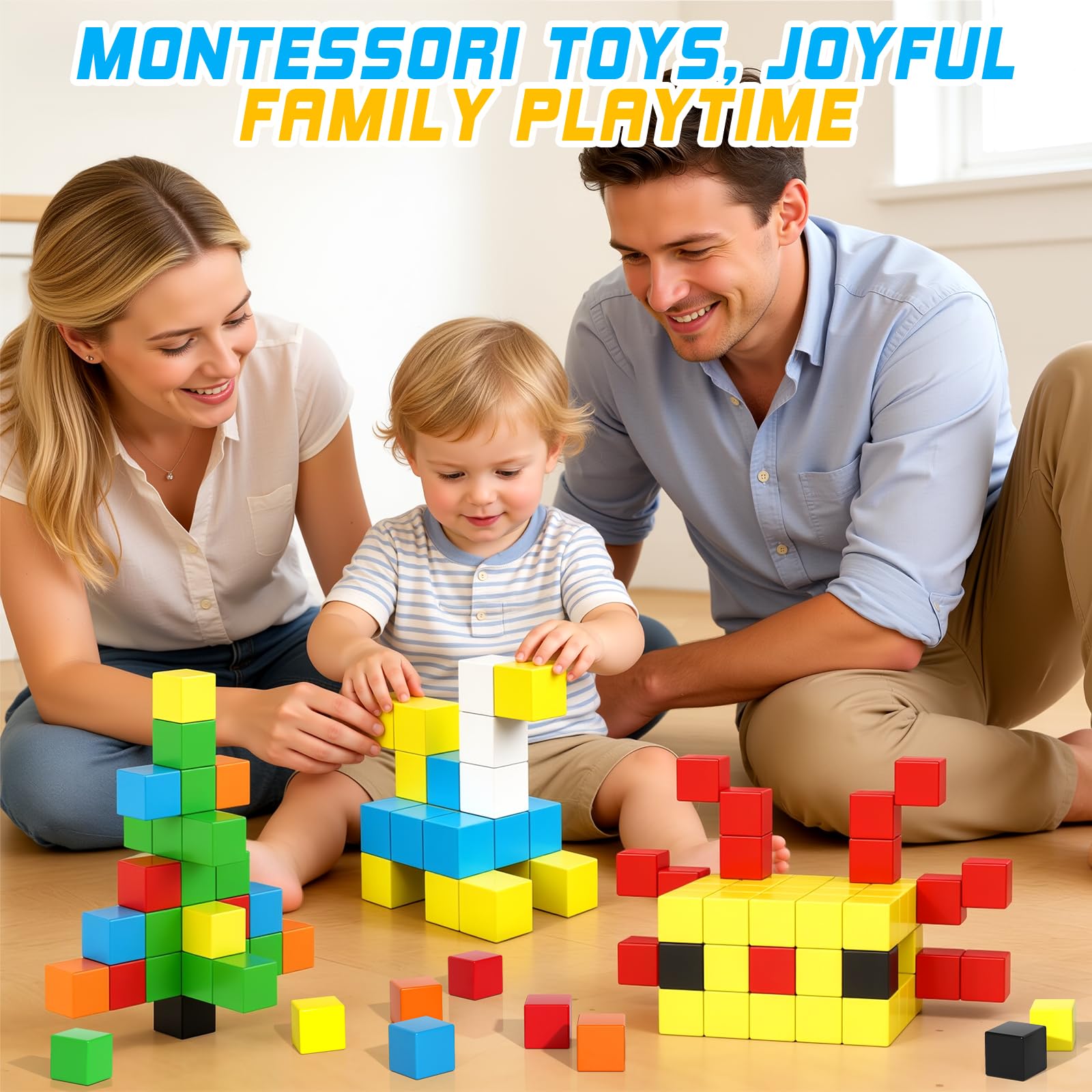 48PCS Magnetic Blocks for Toddlers Toys, Large Magnetic Cube Toy for Sensory Montessori Education Preschool Magnet Toys for 3 4 5 6 Year Old Boys and Girls
