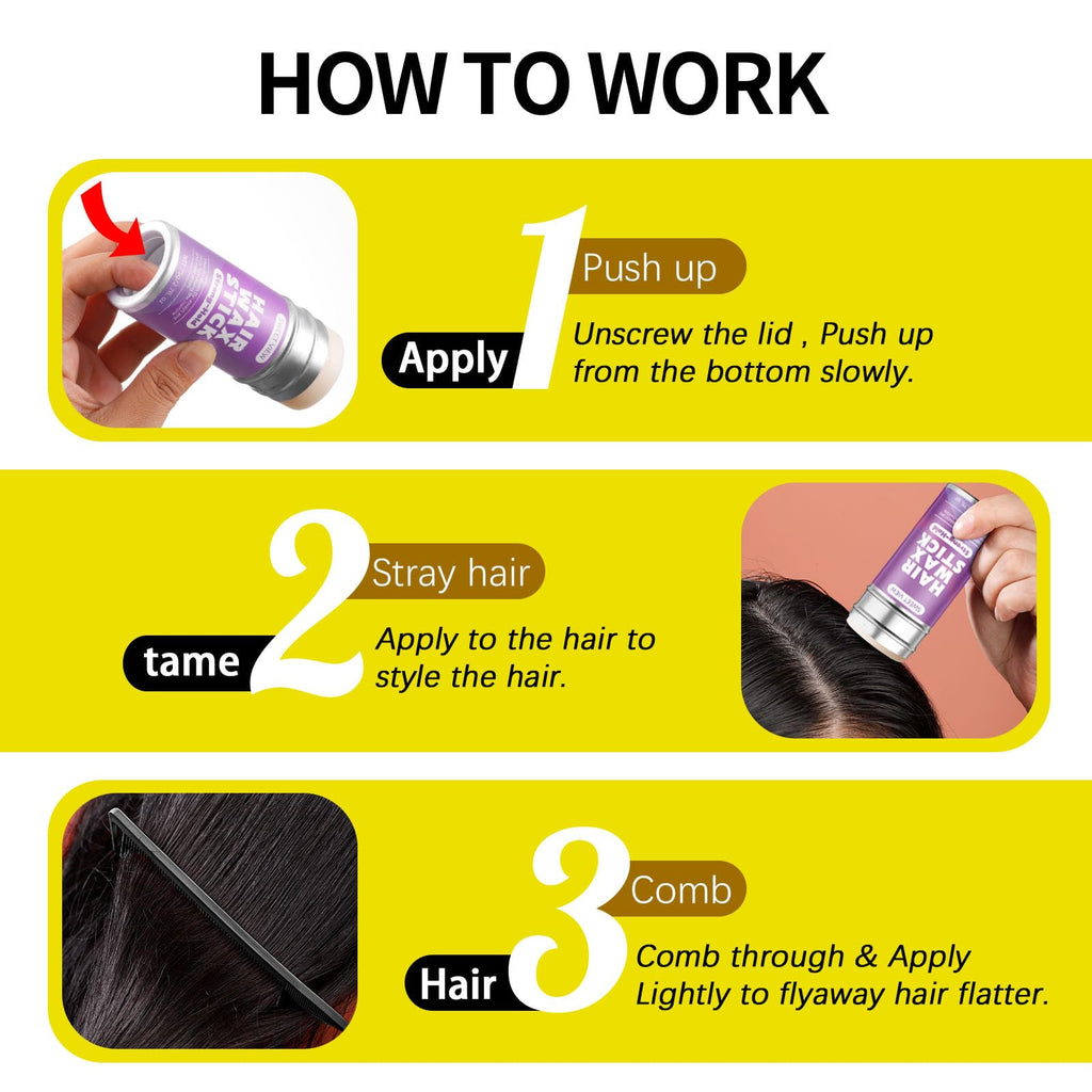 SWEET VIEW Hair Wax Stick & Slick Back Hair Brush for Tame Flyaways, Frizz, Sleek Ponytails, Buns | Pomade/Balm/Gel Stick for Woman, Styling Accessories for Girls