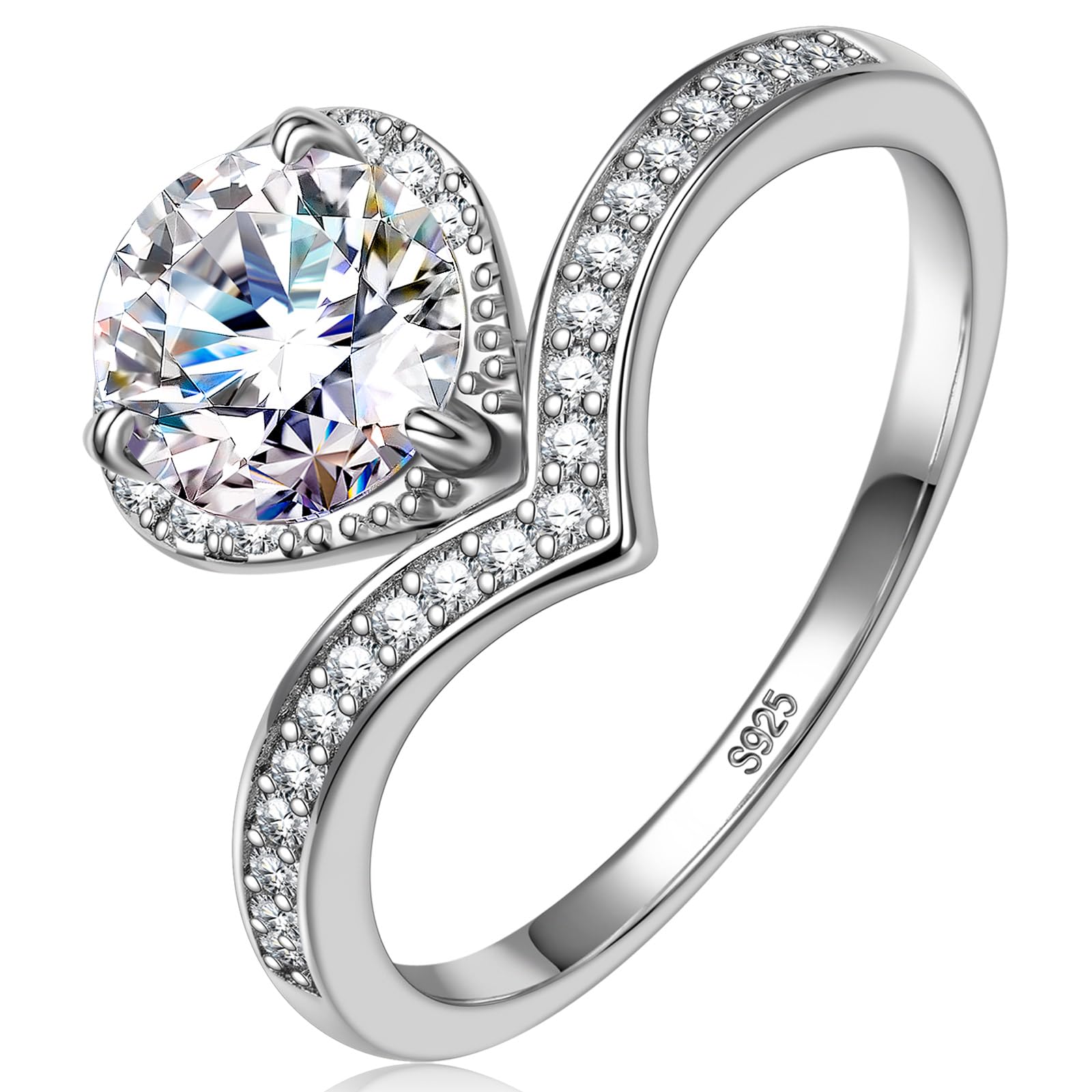 Kate Lynn Moissanite Rings for Women, 925 Sterling Silver Rings Engagement Promise Wedding Anniversary Rings for Her Jewelry Gifts for Girlfriend Wife, 1CT D Color VVS1 Clarity Moissanite Jewelry