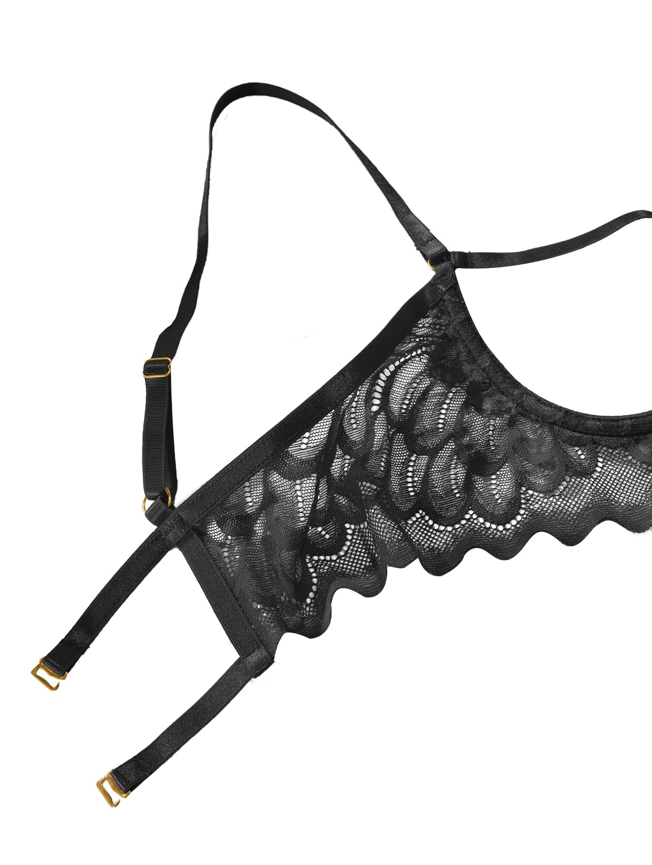 Lilosy Petite Women's Sexy Underwire Floral Lace Sheer Bachelorette Lingerie Set See Through Bra and Panty 2 Piece Black XXX-Small
