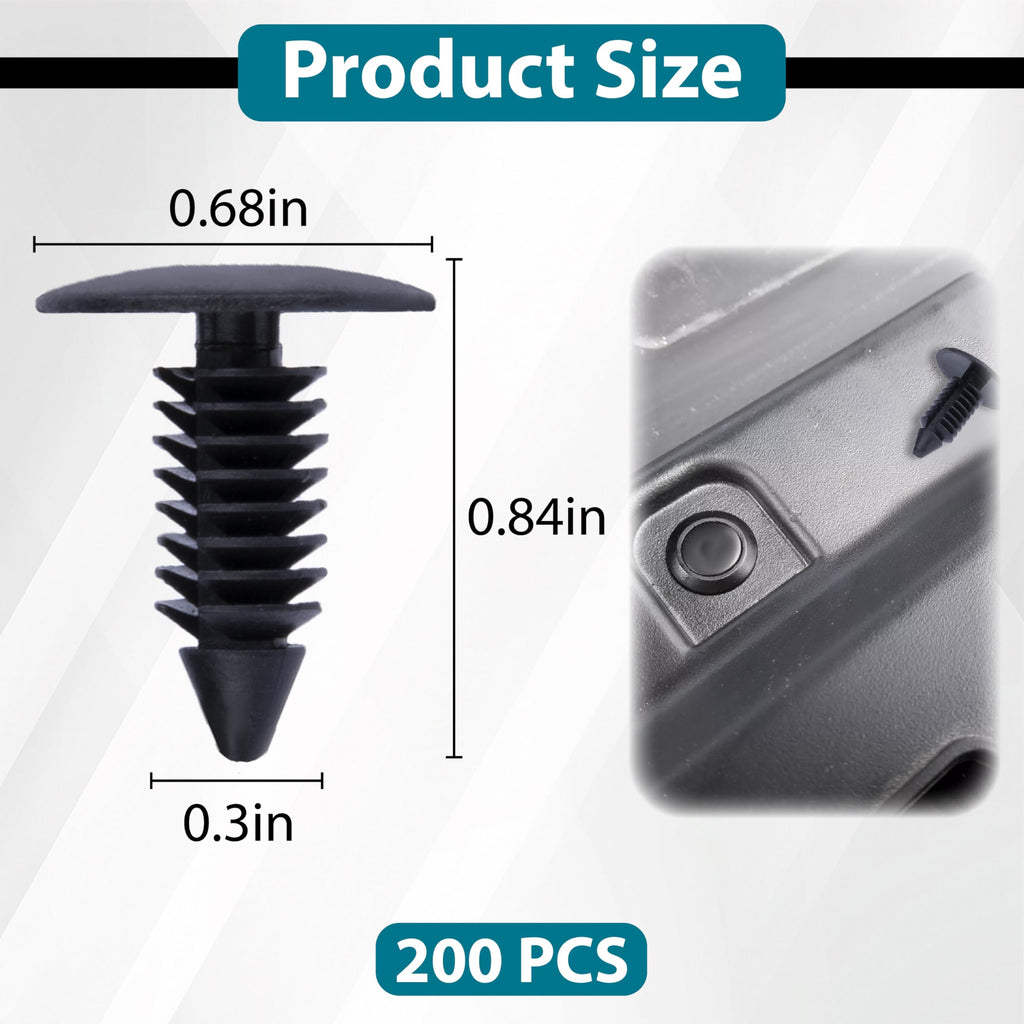 200 PCS Car Plastic Trim Boot Rivets Push Clip Fastener, 8mm Plastic Fender Clips Push Pins, Retainer Clips Automotive Fits for GM 1605396, 1595864 for Chrysler 6030441 for Ford 388577S, W705589-S300
