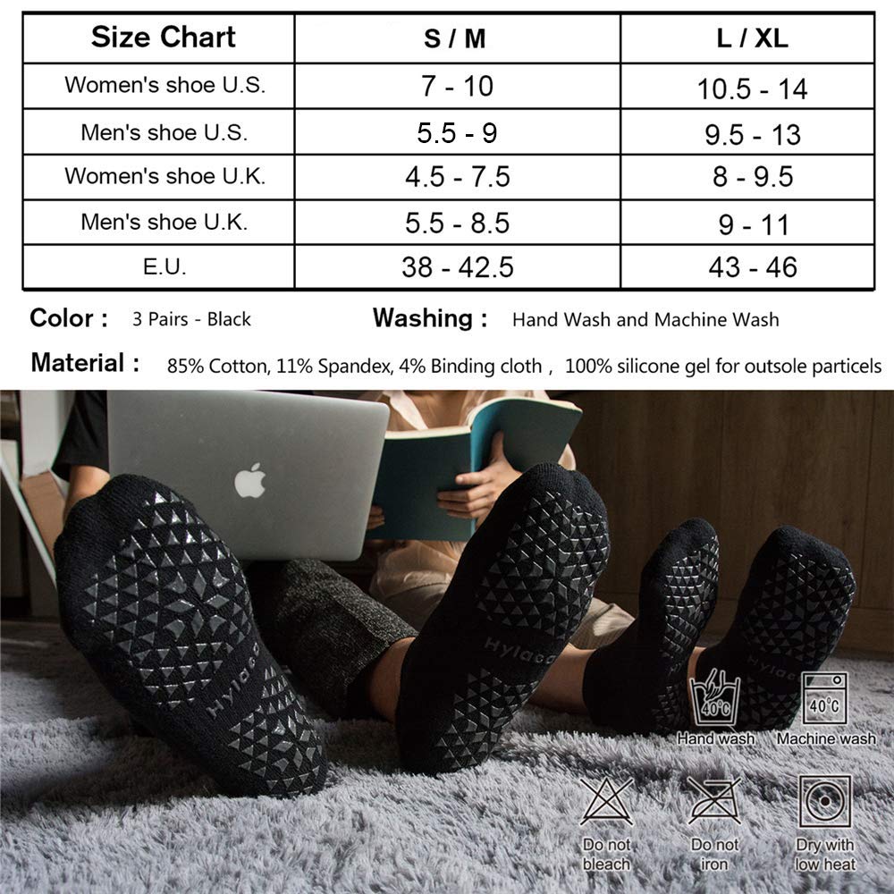Hylaea Pilates Socks for Hospital, Barre, Non Slip Yoga Socks with Grip for Women & Men, Ankle Cut, Cushioned, Anti skid, Home Slipper Socks, Black, Small-Medium