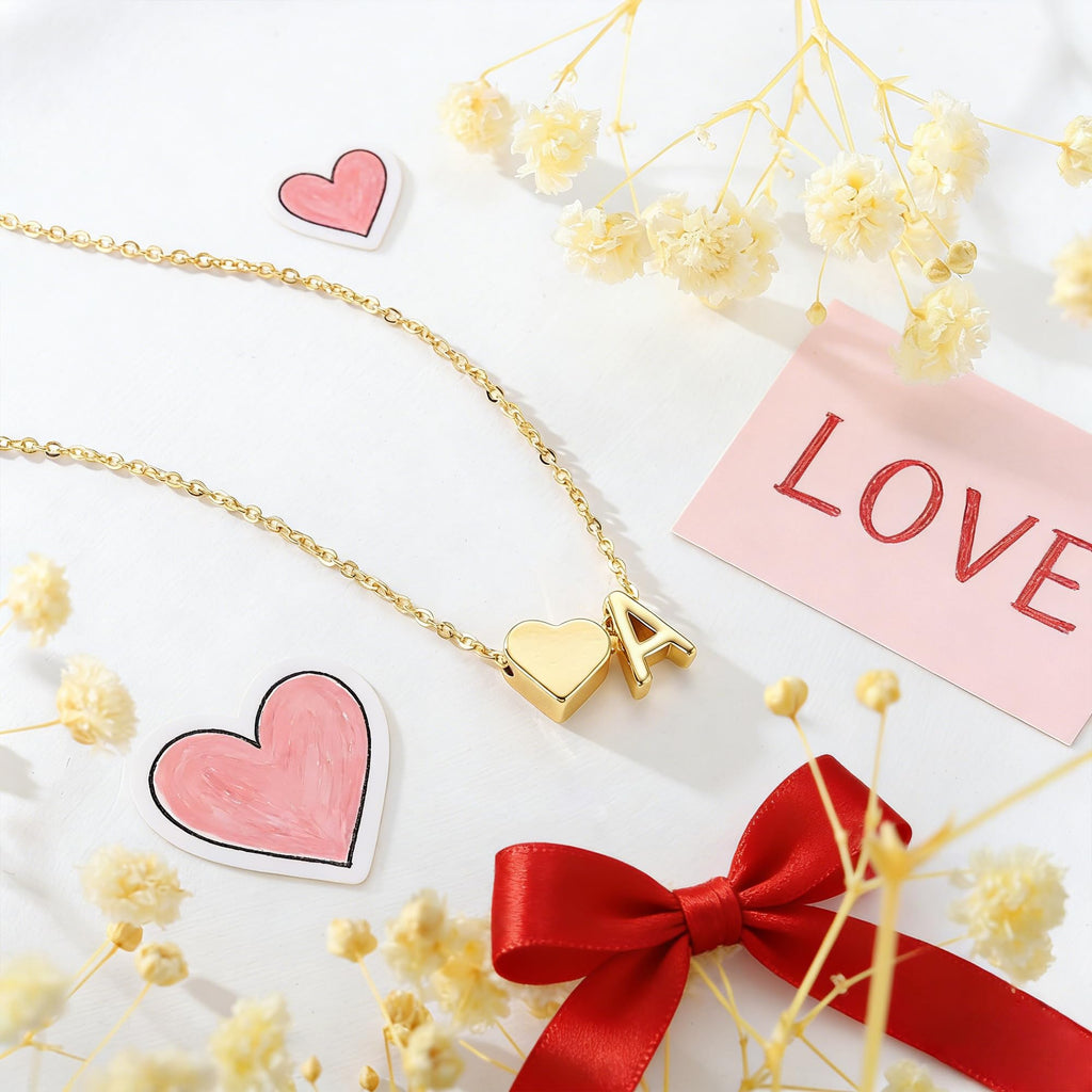 Turandoss Valentines' Gifts - Heart Initial A Necklaces for Women Trendy, Dainty 18K Gold Plated Heart Letter Necklaces Personalized Name Jewelry Valentines Gifts for Her Girlfriend Wife