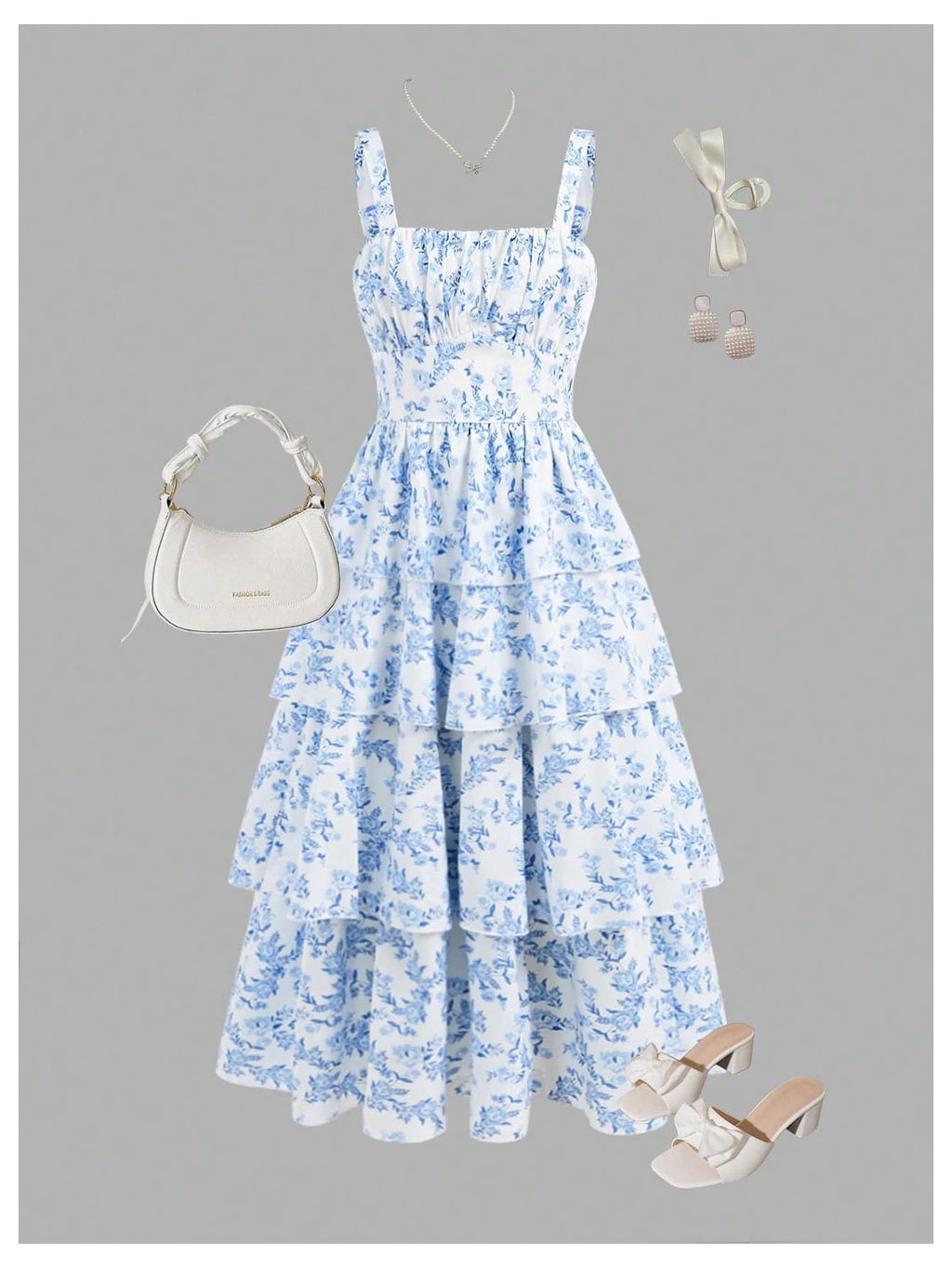 Verdusa Girl's Floral Layered Long Dress Tiered Sleeveless Tank Dress Spring Outfits Blue 9 Years