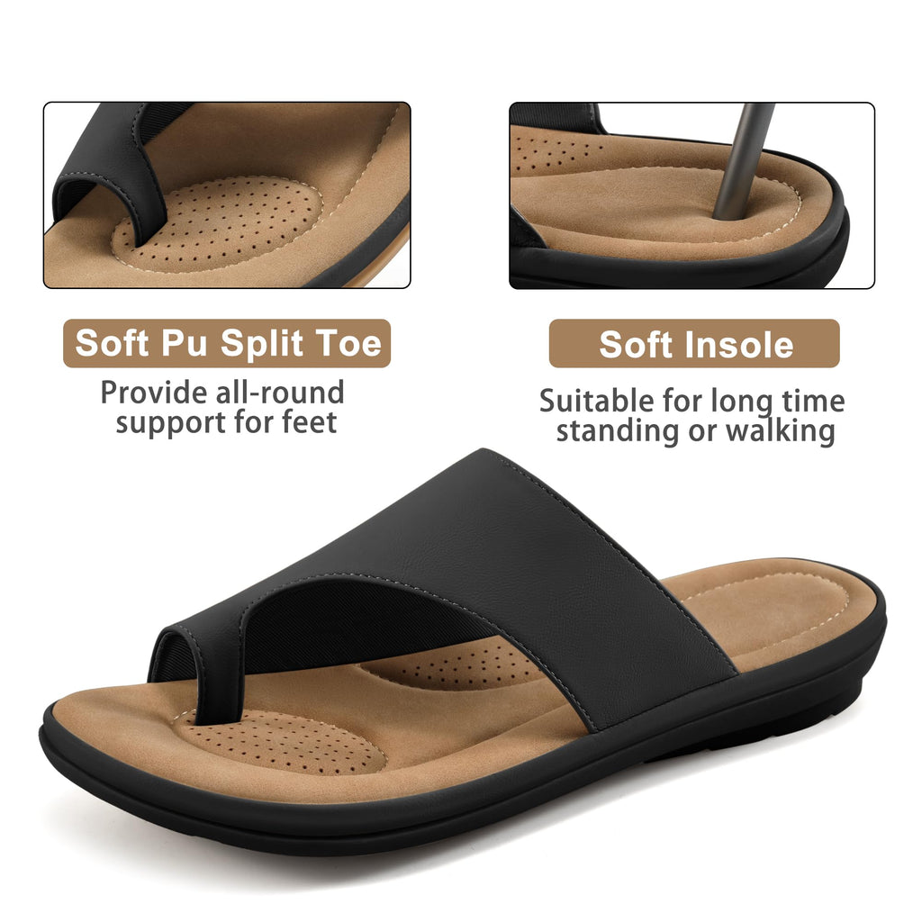 Reimferce Summer Flat Sandals for Women: Black 8 Comfortable Walking Dressy Slides for 2026 - Ladies Orthopedic Casual Shoes Indoor Outdoor