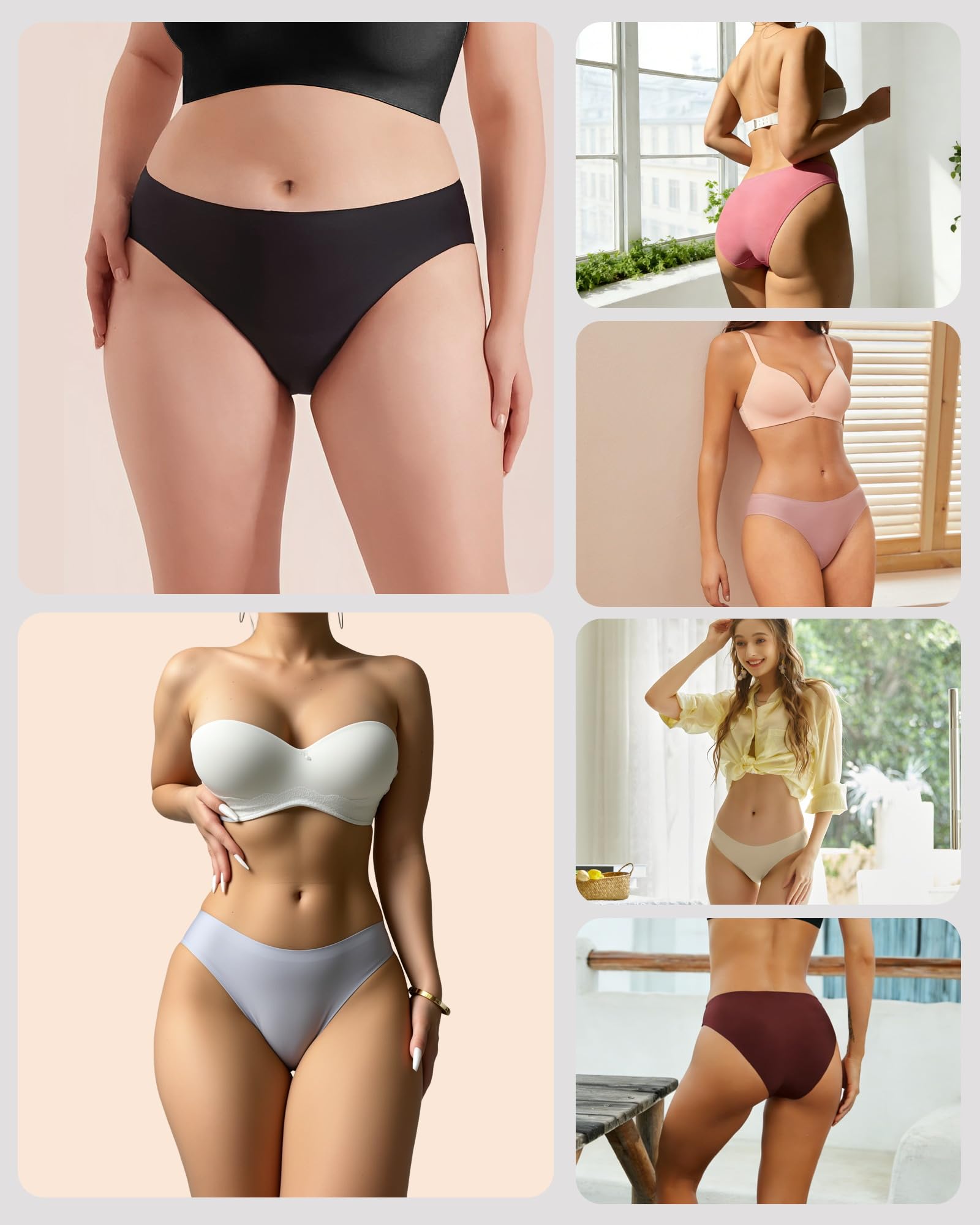 FINETOO 6 Pack Women’s Seamless Hipster Underwear No Show Panties Invisibles Briefs Soft Stretch Bikini Underwears XS-XXL(S)