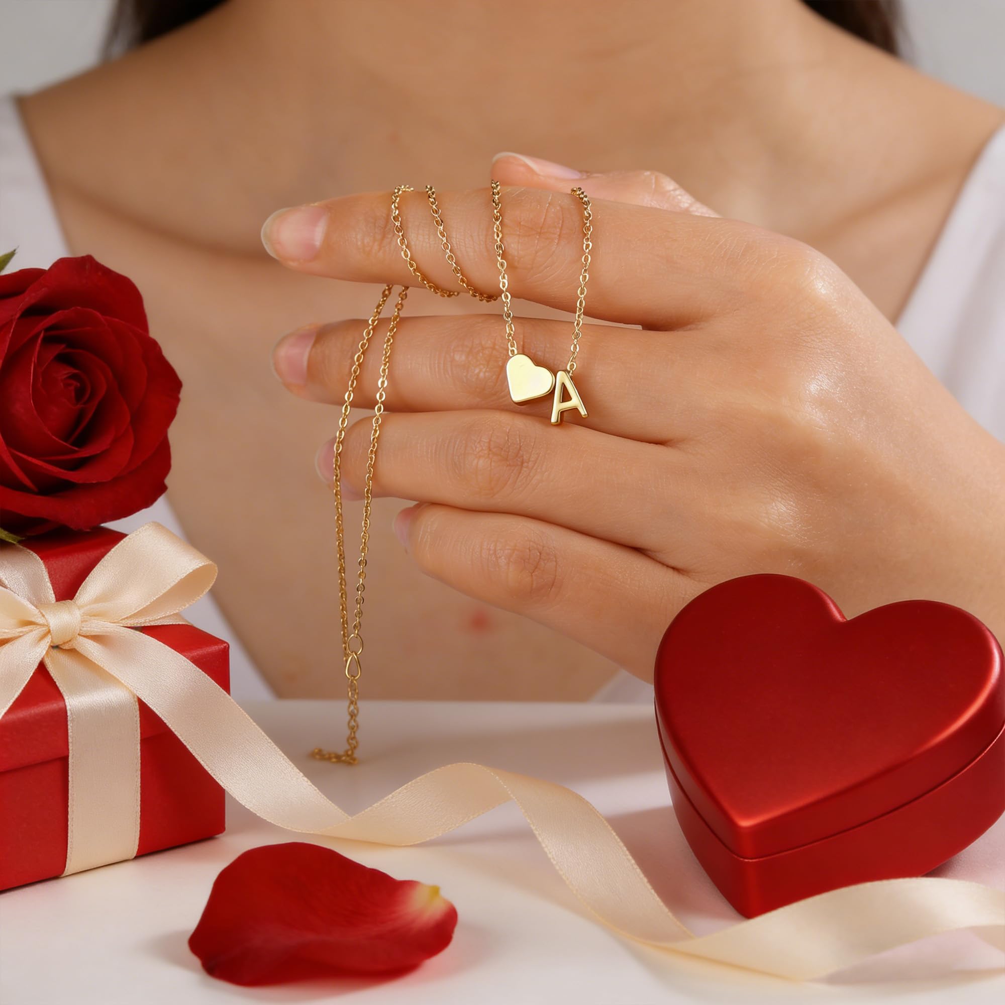 Turandoss Valentines' Gifts - Heart Initial A Necklaces for Women Trendy, Dainty 18K Gold Plated Heart Letter Necklaces Personalized Name Jewelry Valentines Gifts for Her Girlfriend Wife