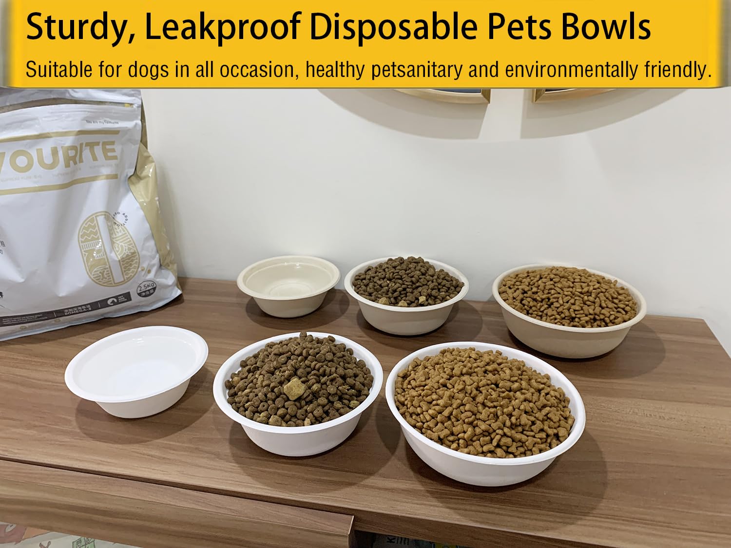 JETKONG 16 oz/2 Cup Disposable Dog Bowls 50pk, 100% Compostable Pets Feeding Bowls Paper Dog Travel Bowls Great for Dry and Wet Dog Food or Water (Natural, Pack of 50)