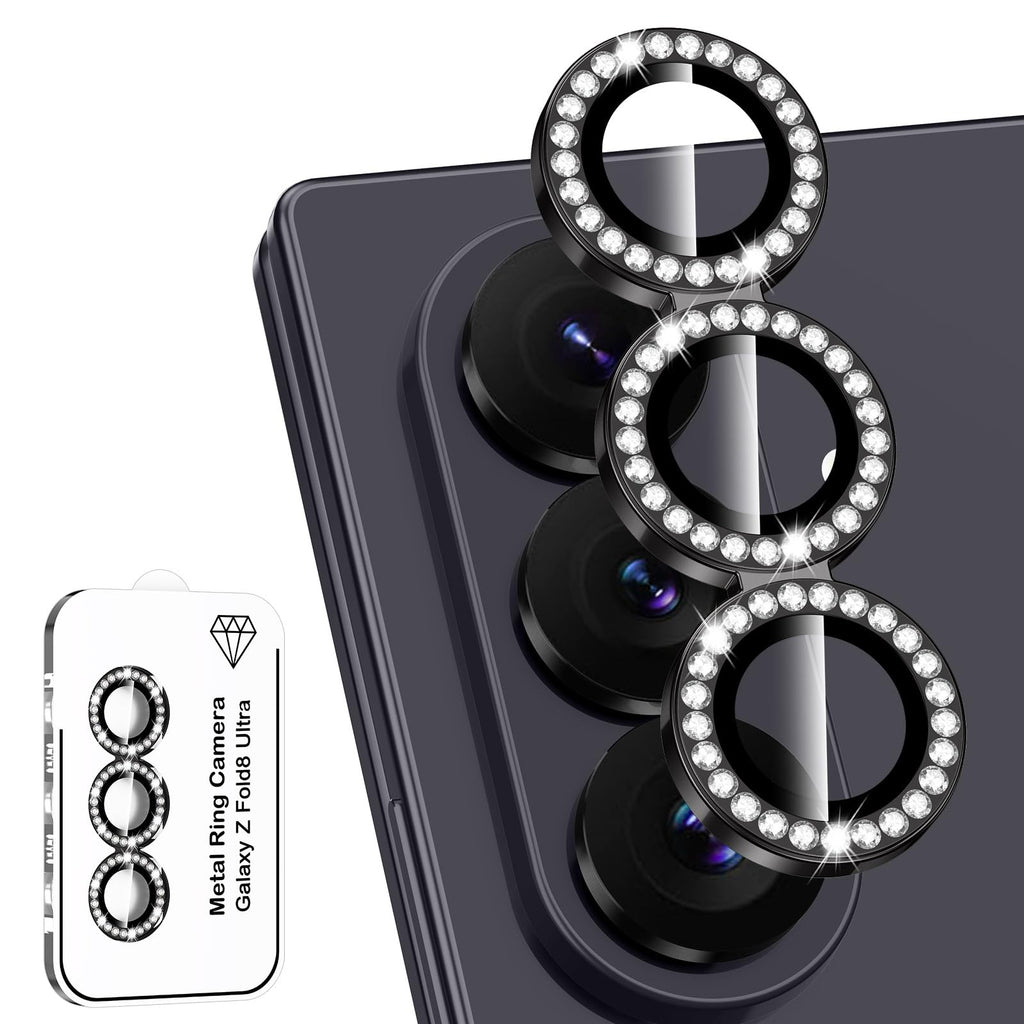 Avocase for Samsung Galaxy Z Fold 8 Ultra Camera Lens Protector, Individual Metal Ring Tempered Glass Lens Cover, [Strong Adsorption] Scratch Resistant Ultra-Thin HD Clear Lens Cover, 1 Set-Black Diamond