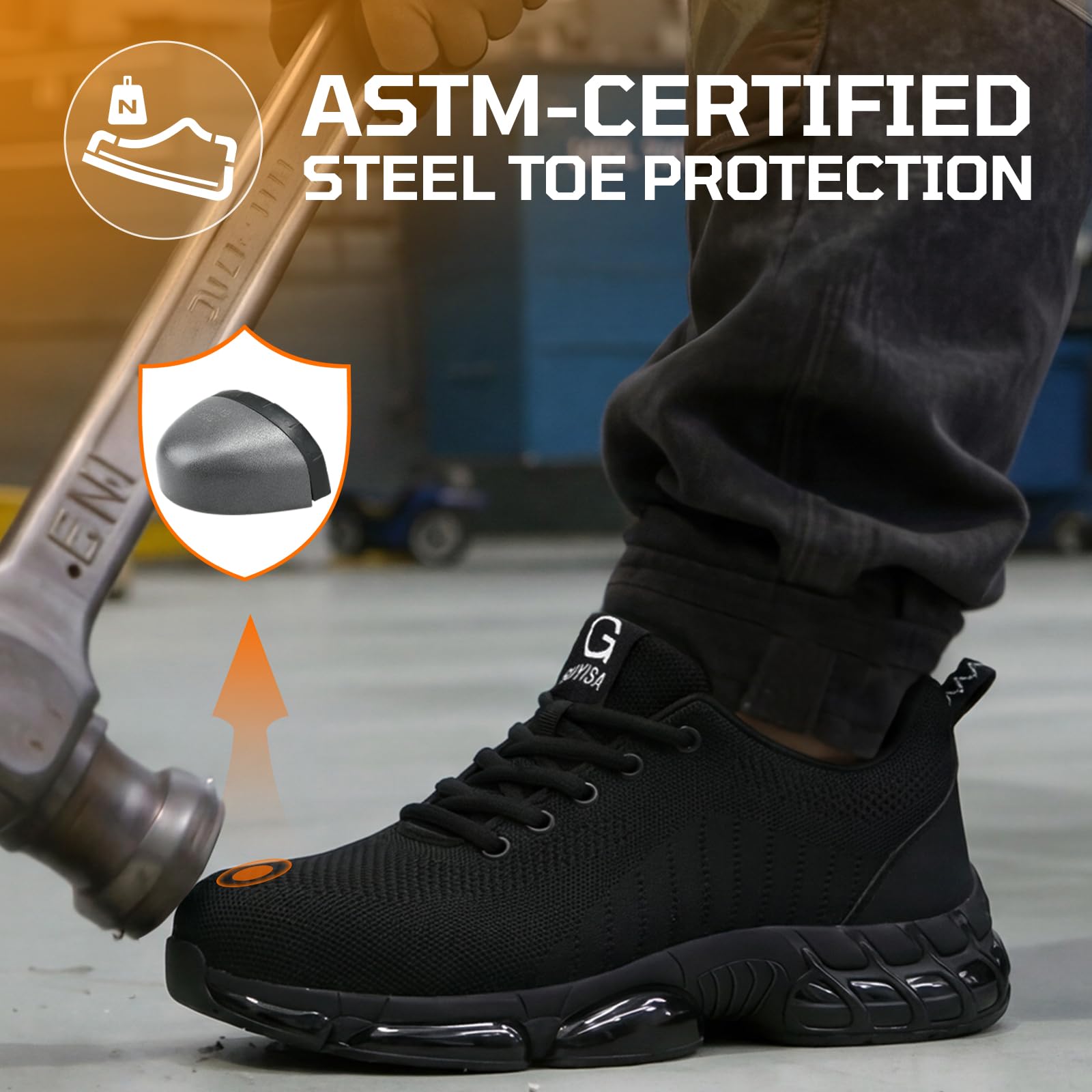 TANIELD Steel Toe Shoes for Men Lightweight Work Shoes Breathable Safety Sneakers Air Cushioned Steel Toe Sneakers Indestructible Work Tennis for Construction Industrial