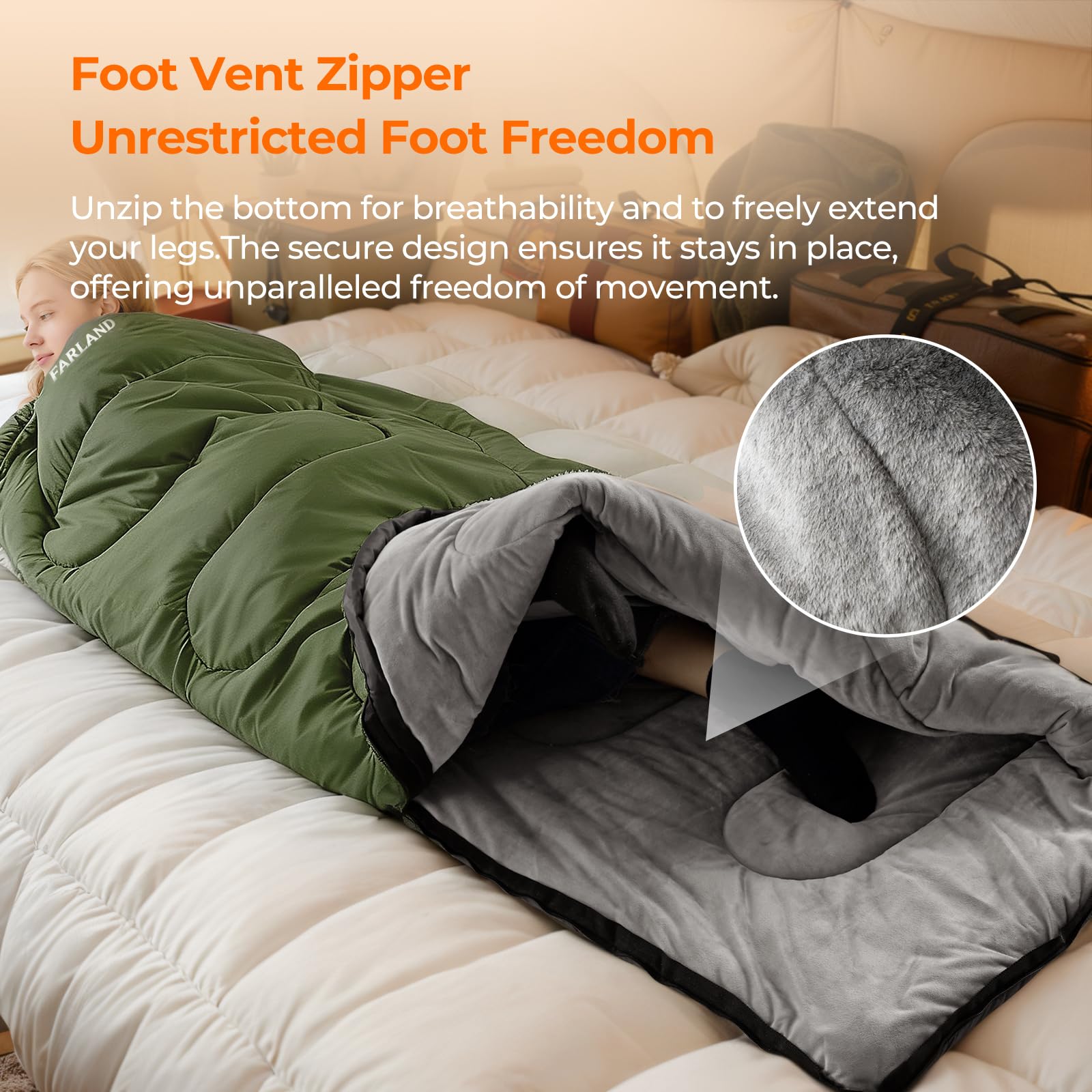 FARLAND Sleeping Bag for Adults, Cold Weather & Warm Plush Fleece-Lined Interior - Portable Waterproof Windproof with Compression Sack for Camping, Car Camping, Truck/Van, Traveling, Indoor & Outdoor