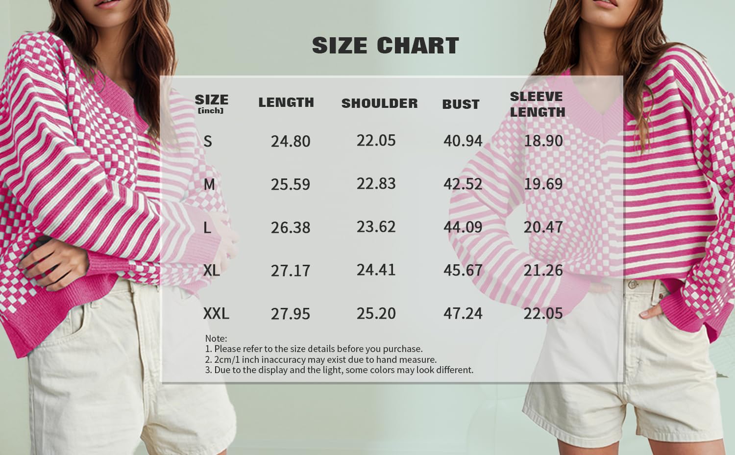 UNCLECAT Women's Striped Checkered Sweater 2025 V Neck Fall Sweaters Casual Knit Trendy Pullover Tops Beige