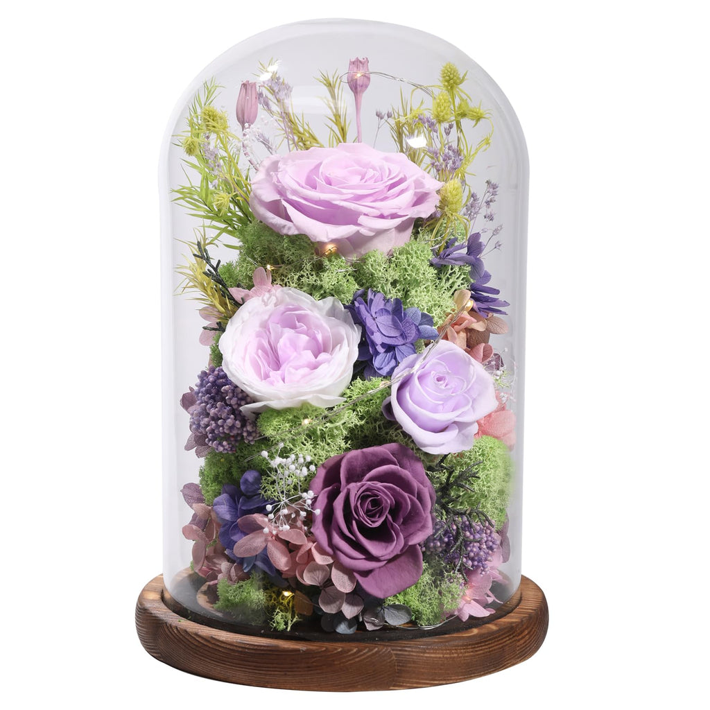 lovenfold Flowers for Delivery Preserved Flowers Rose in Glass Dome,Lilac Rose Forever Flowers Birthday Gifts for Women Mom Grandma Friend Gifts for Her,Home Decor
