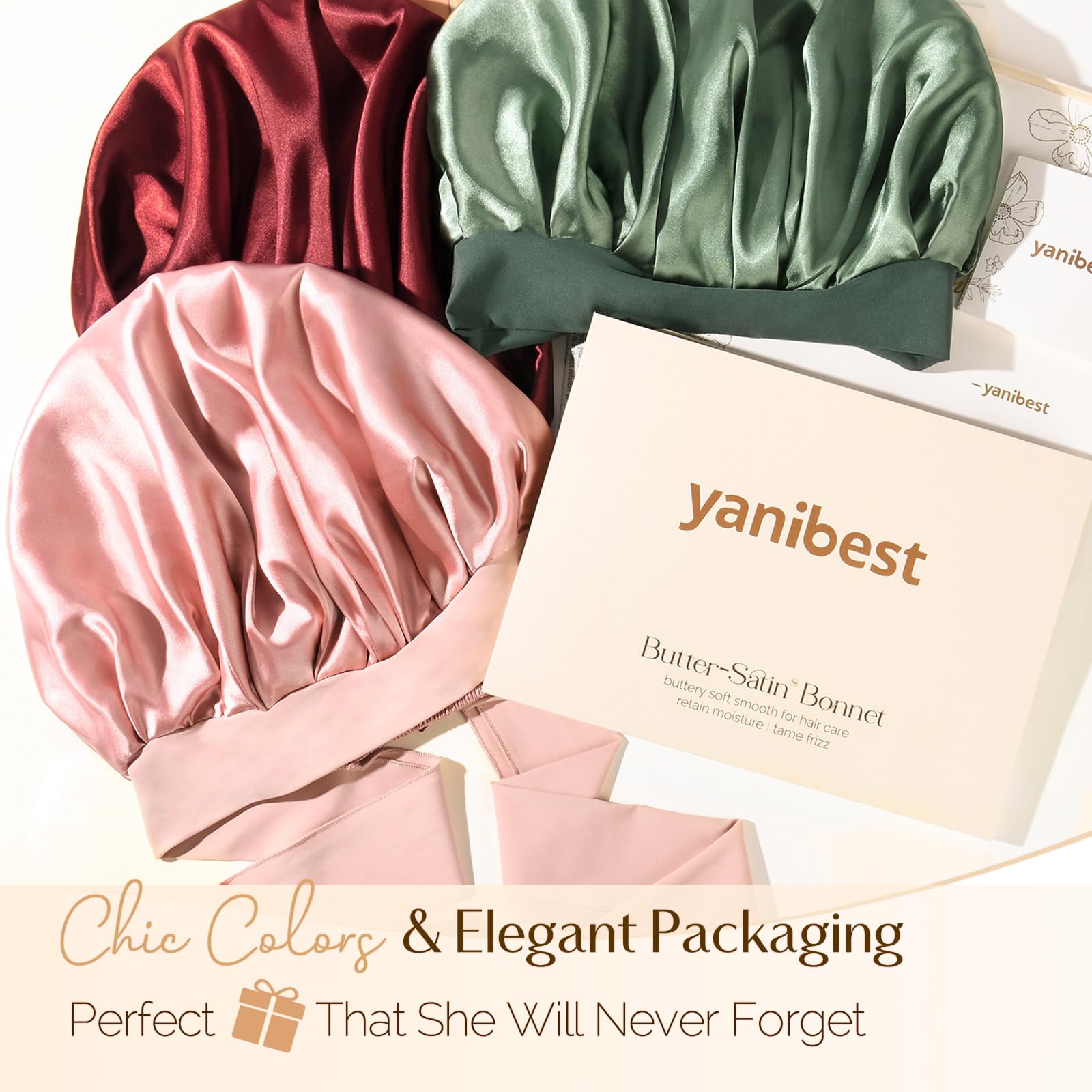 YANIBEST Adjustable Satin Bonnet for Sleeping Women Double Layer Hair Bonnet Reduce Friction Prevent Frizz Natural Curly Hair