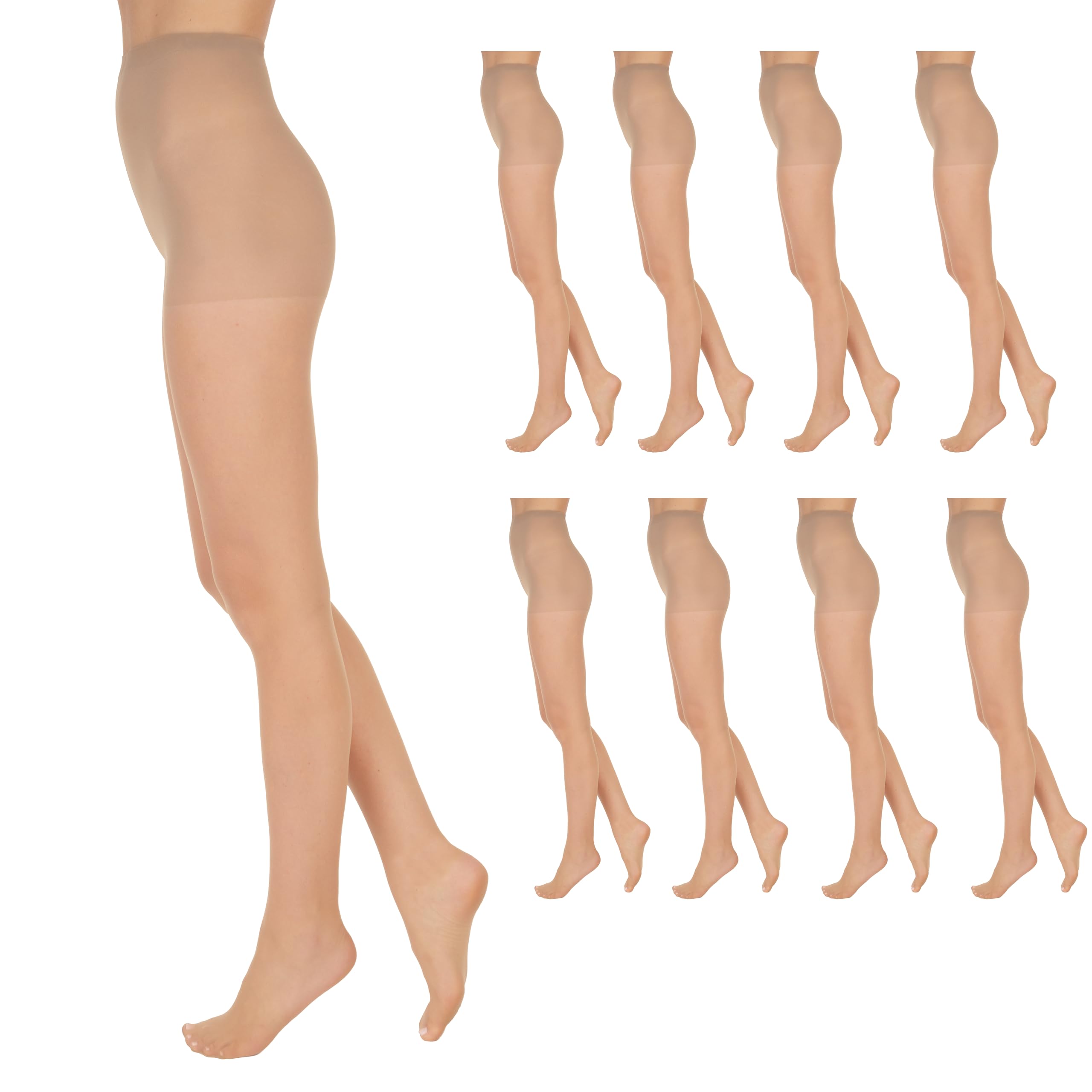 L'eggs Everyday Standard-Panty Sheer Toe Pantyhose for All Day Comfort, 100% Nylon, Nude, Size B (Pack of 8)