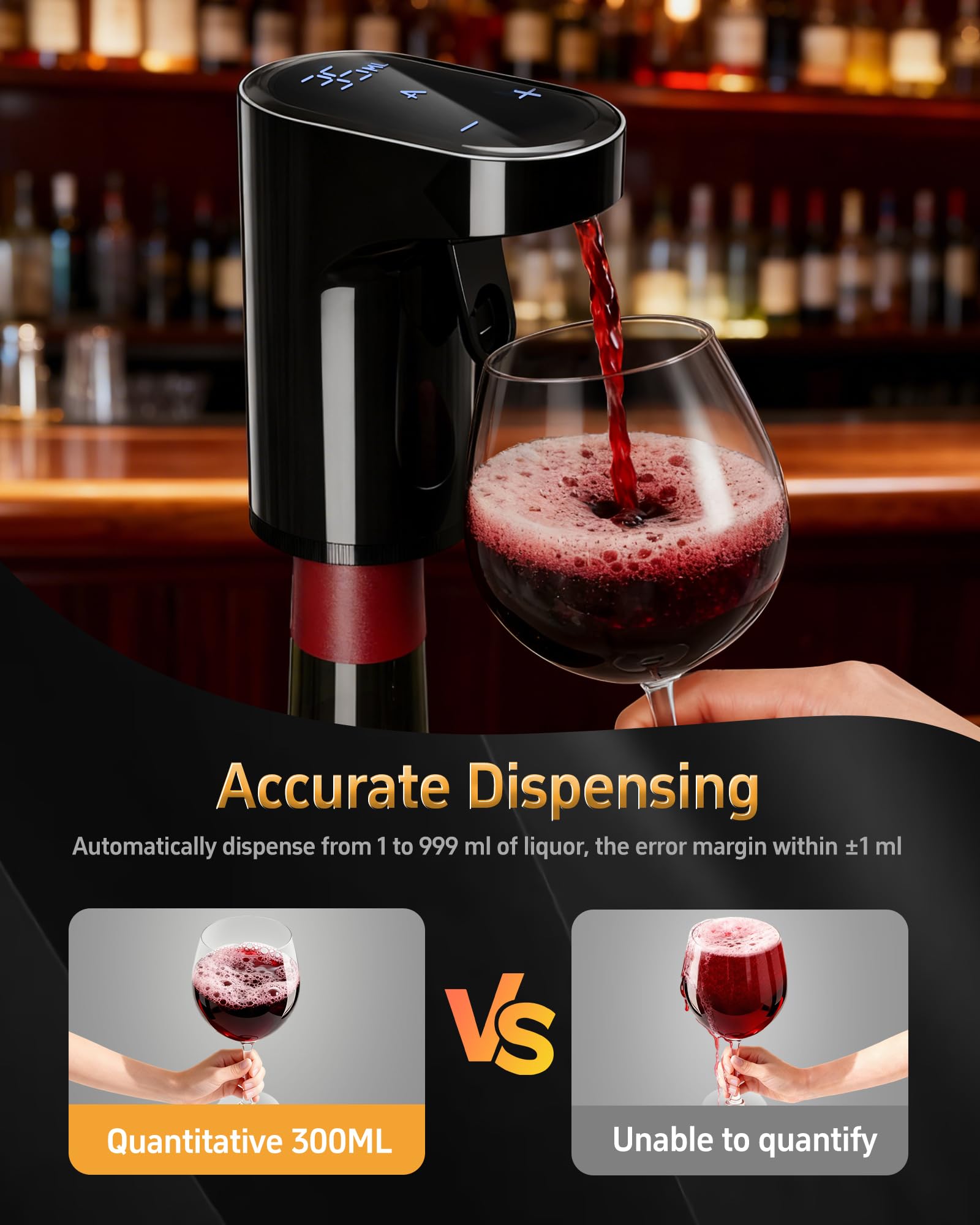 Fathers Day Gift|World Cup Viewing Party Supplies,5-in-1 Electric Wine Decanter & Smart Liquor Dispenser,Automatic Aerator&Pourer with 1-999ml Precision Dosing|Gift for Men,Dad,Whiskey Lovers(Black)