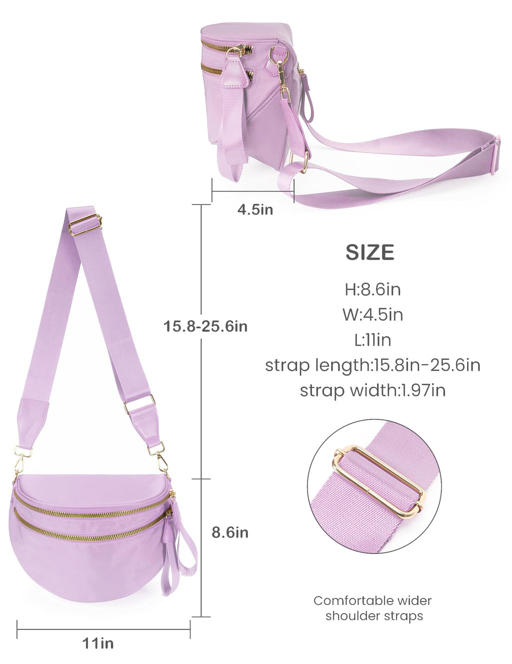 FEIBOON Spacious Nylon Crossbody Bag Bum Bag Handbags Wallets Purses Trendy Shoulder Bag for Women (Light purple)