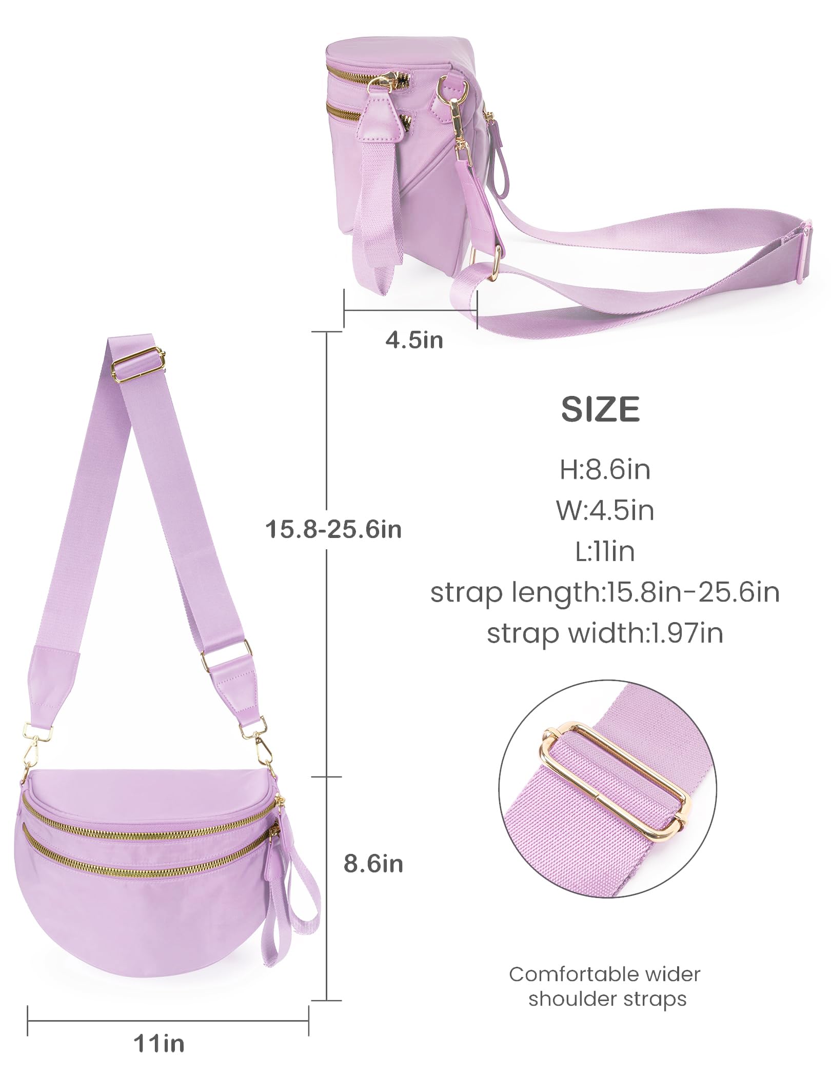 FEIBOON Spacious Nylon Crossbody Bag Bum Bag Handbags Wallets Purses Trendy Shoulder Bag for Women (Light purple)