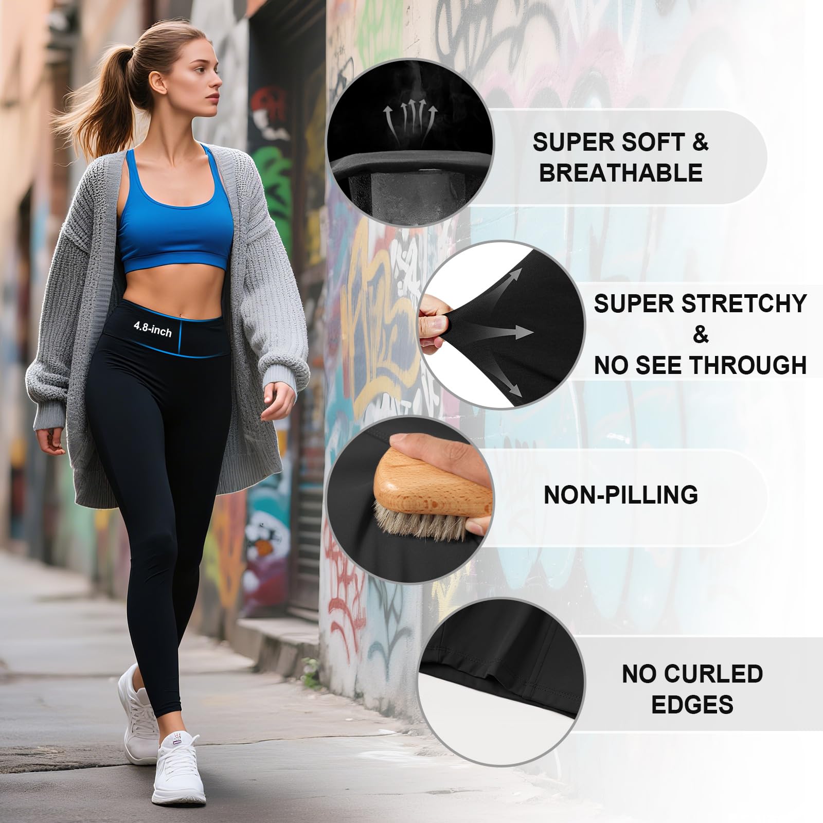 yeuG 7 Pack High Waisted Leggings for Women Tummy Control Soft Workout Yoga Pants Full Length & Capri(Black,Large-X-Large)