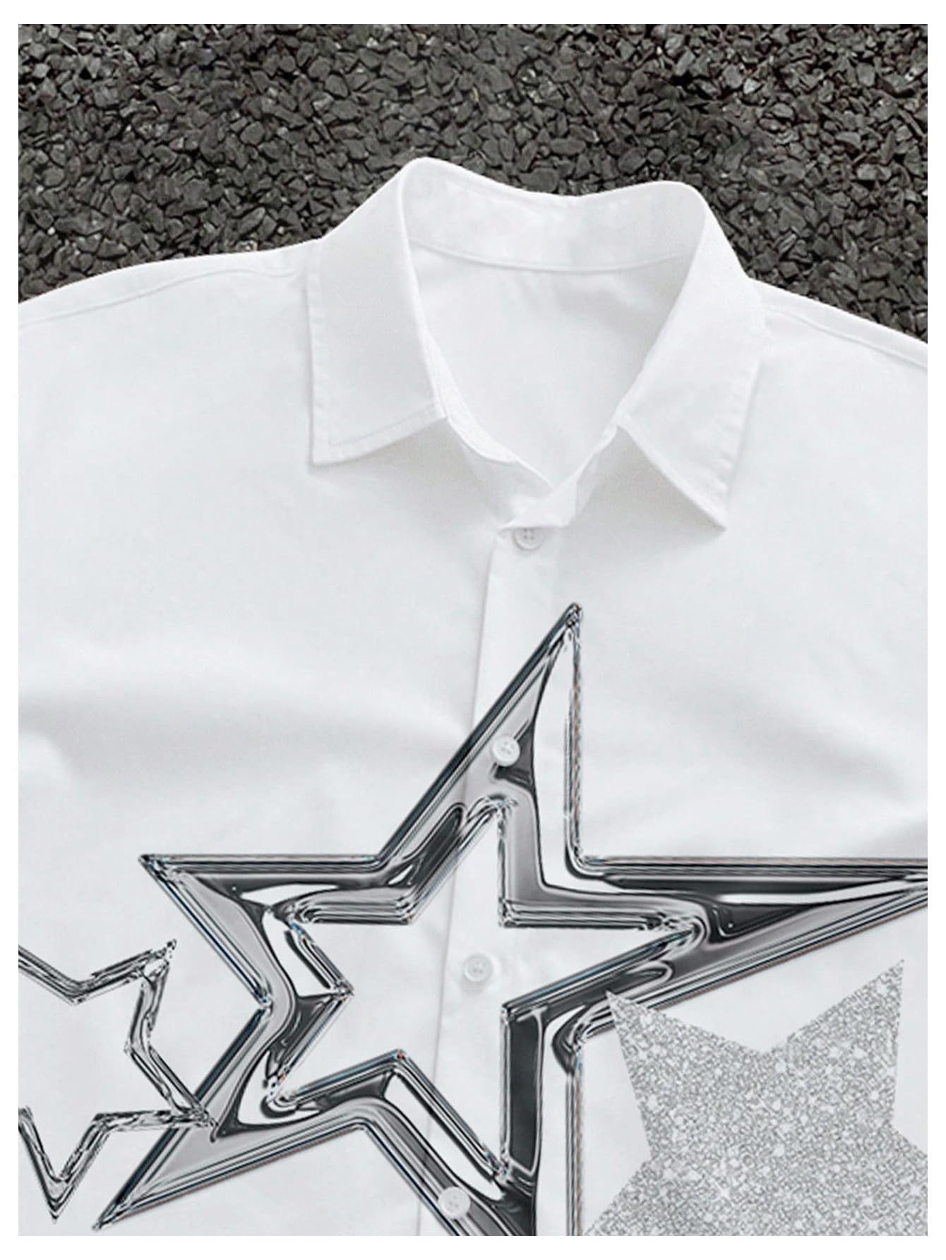 GORGLITTER Men's Lips Graphic Button Down Cropped Shirt Y2k Short Sleeve Collar Boxy Going Out Tops Streetwear Graphic White Large