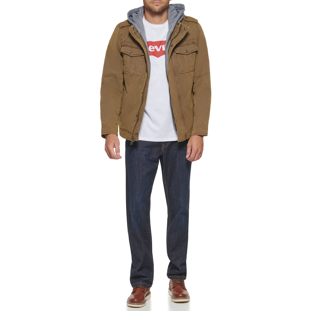 Levi's mens Washed Hooded Military cotton lightweight jackets, Khaki, X-Large US
