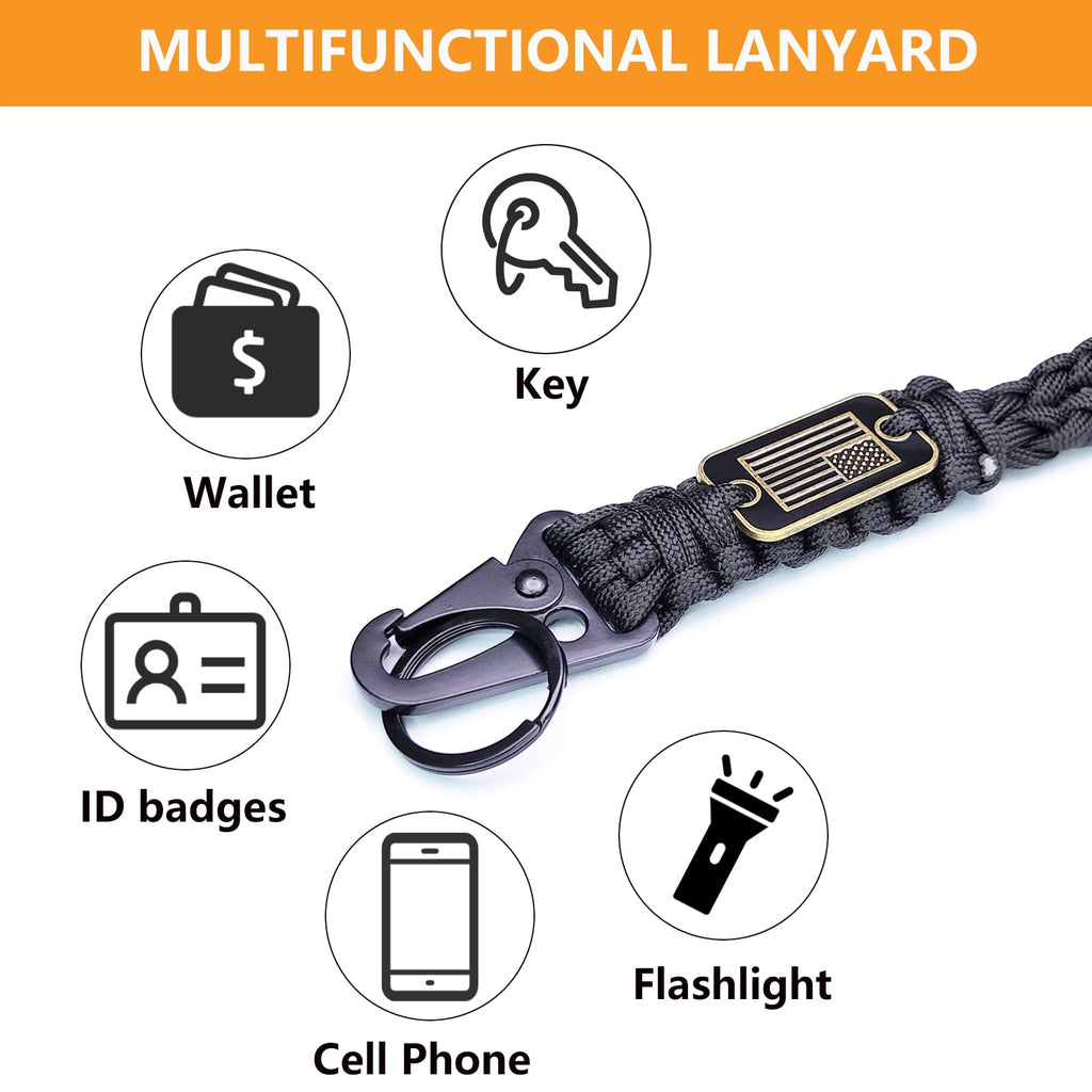 LUYADIN Paracord Lanyard Keychain with USA Flag,Parachute Rope Necklace Keychains for Outdoor Activities,Keys,Whistle