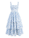 Verdusa Girl's Floral Layered Long Dress Tiered Sleeveless Tank Dress Spring Outfits Blue 9 Years